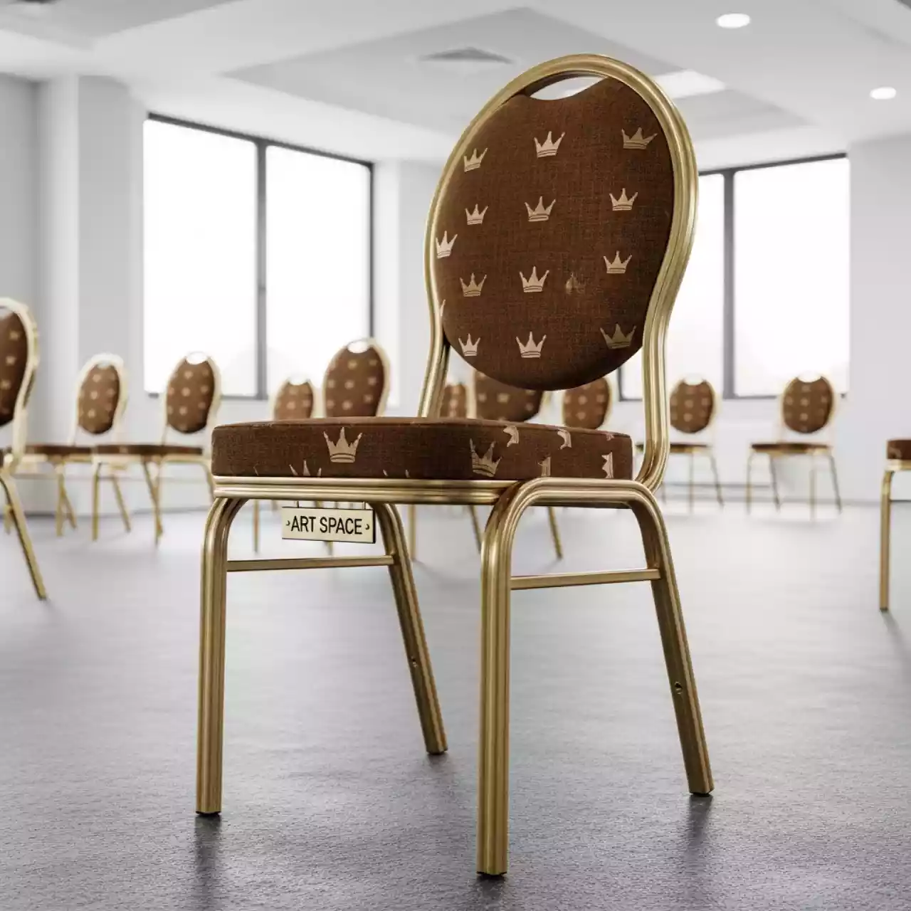 Аренда Стул Хит банкетный золото коричневая корона в Omega Sirius — ART SPACE