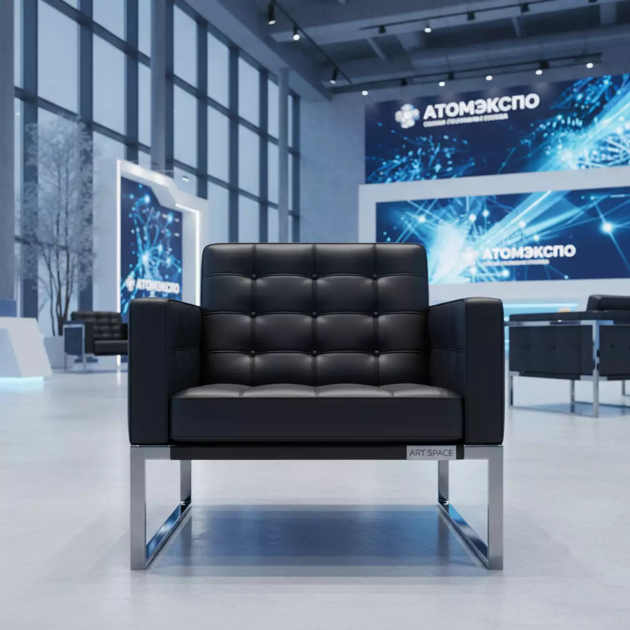 Аренда Стул Хит черный глянцевый каркас каретная стяжка Люкс на Сочи Автодроме — ART SPACE