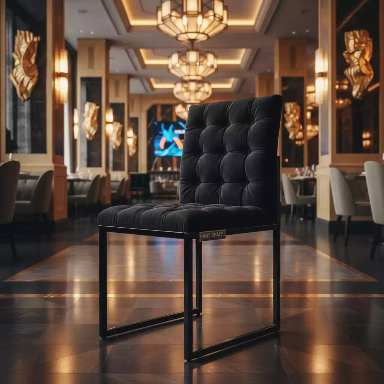Аренда Стул Хит каркас черный глянец каретная стяжка Люкс в ресторане «Brunello» — ART SPACE
