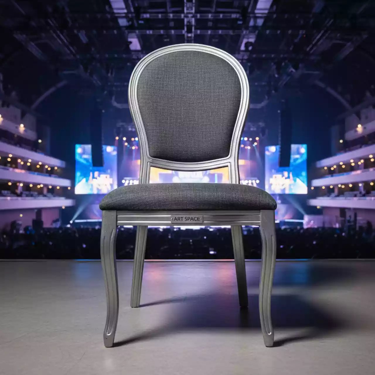 Аренда Стул Хит каркас серебро рогожка темно серая Tempo в ледовом дворце «Роза Хутор» — ART SPACE