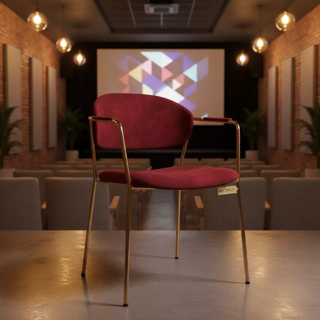 Аренда Стул Хит красный велюр Velutto золотой каркас в ресторане «Плакучая Ива» — ART SPACE