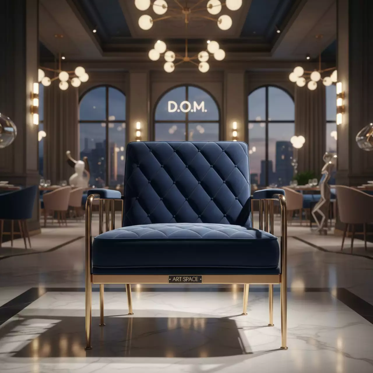 Аренда Стул Хит ромб синий каркас золото в ресторане «D.O.M» — ART SPACE
