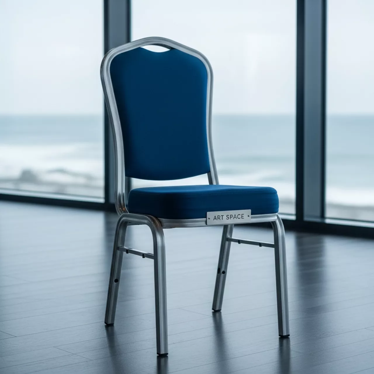 Аренда Стул Хит с алюминиевым каркасом серебро синяя корона в пляжном клубе Del Mar — ART SPACE