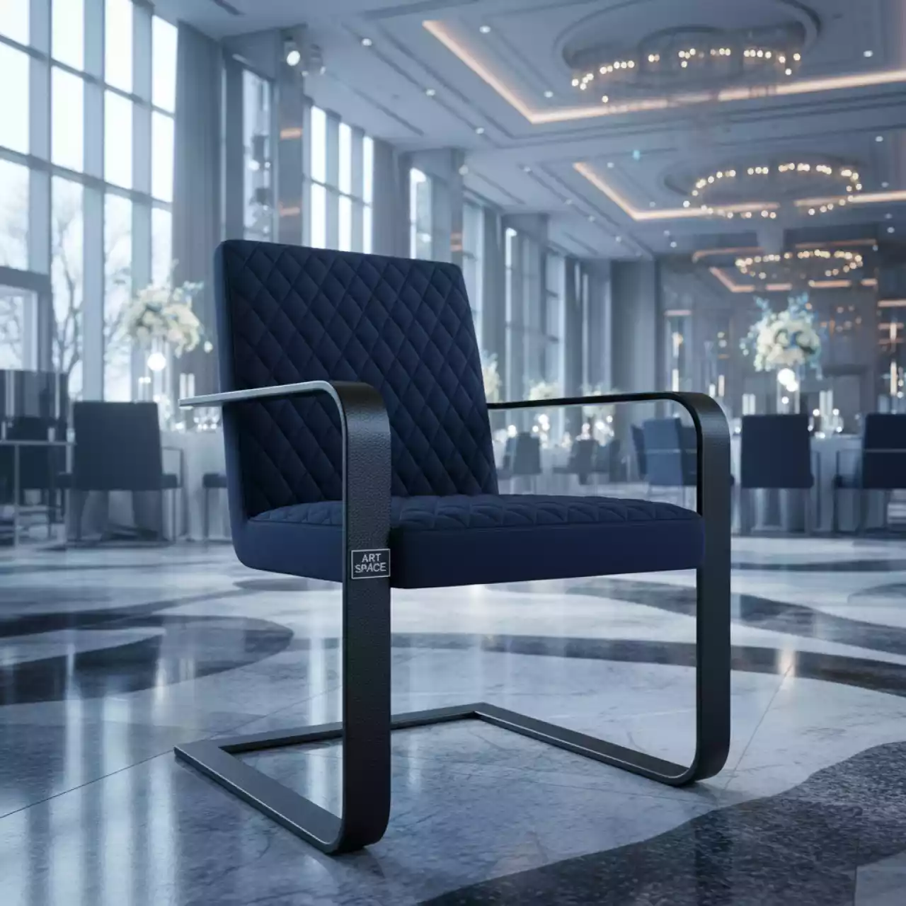 Аренда Стул Хит с подлокотниками черный муар ромб синий в Mövenpick Hotel — ART SPACE