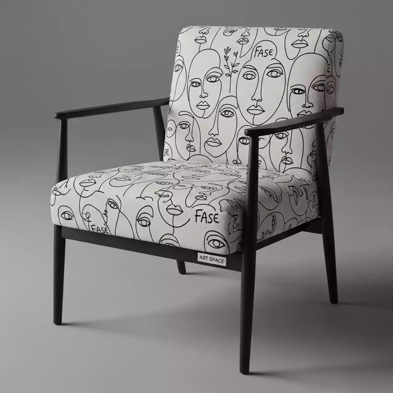 Аренда Стул Хит с подлокотниками каркас черный муар принт Faces на Медальной площади — ART SPACE