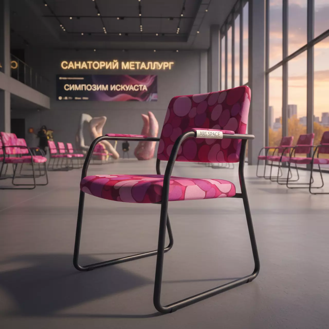 Аренда Стул Хит с подлокотниками каркас черный муар с принтом Bubble Gum в санатории «Металлург» — ART SPACE