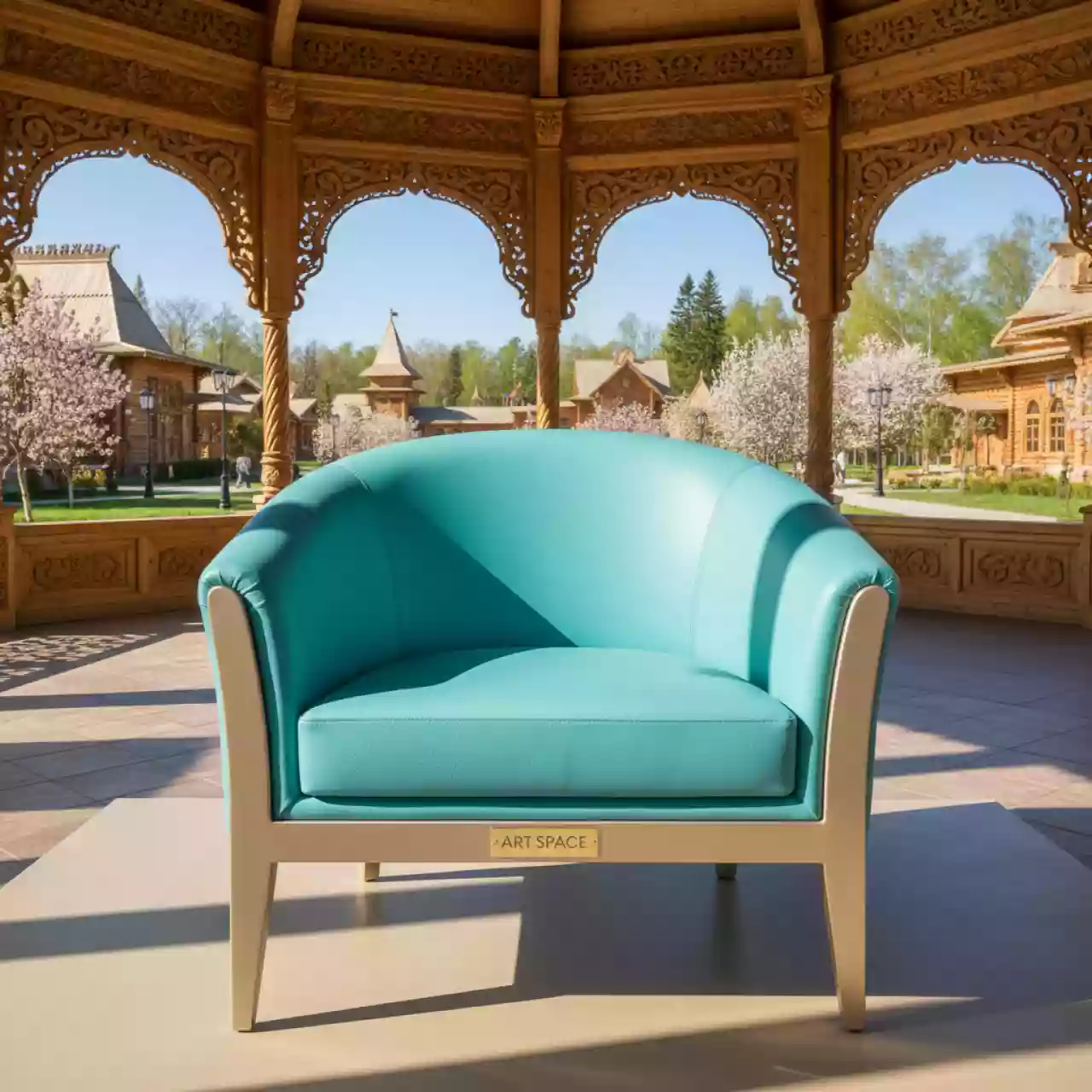 Аренда Стул Хит с подлокотниками широкое сиденье экокожа pegas aqua каркас шампань в этно-парке «Моя Россия» — ART SPACE