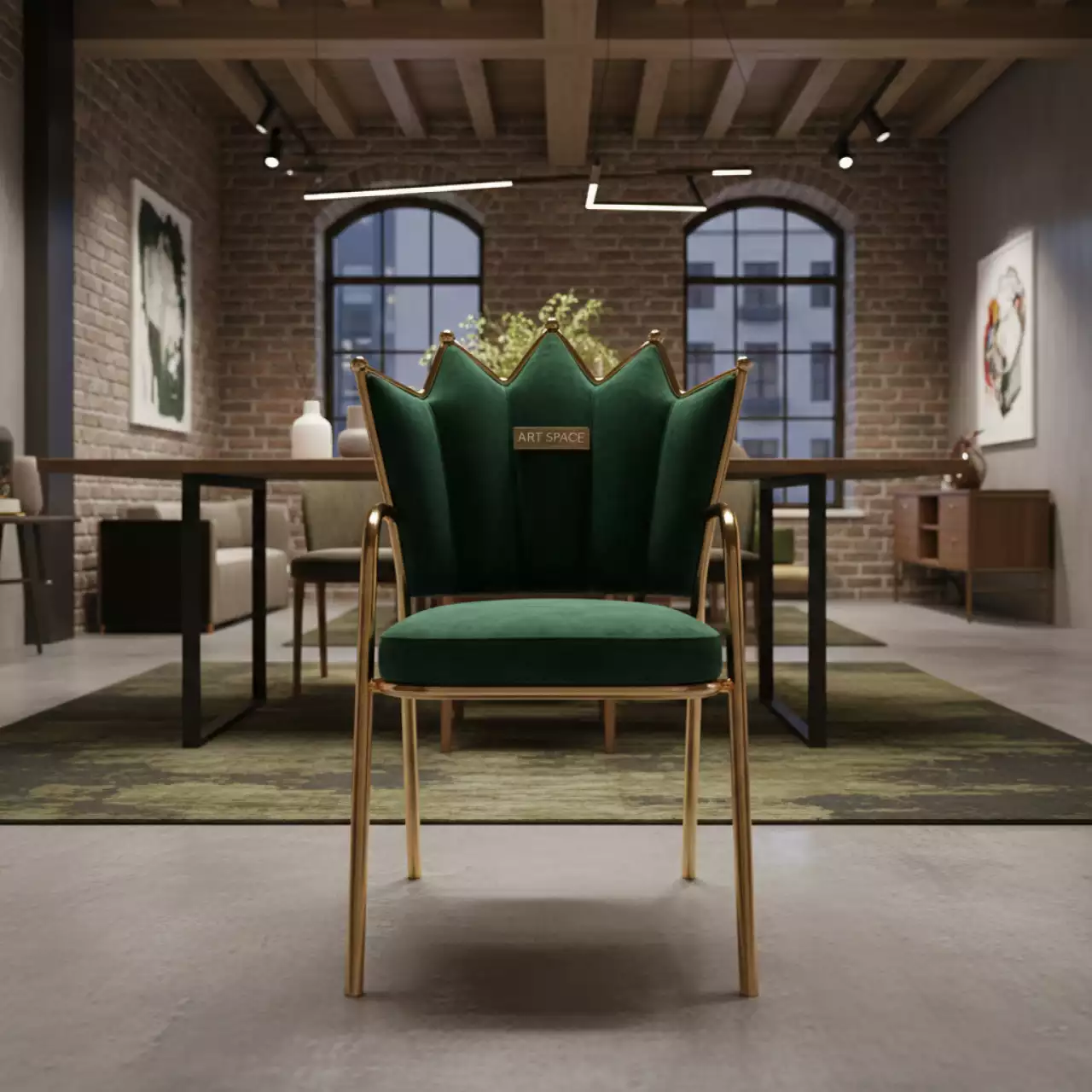 Аренда Стул Хит складной зеленая корона золотой каркас в Boutique Hotel PORTUM 1905 — ART SPACE