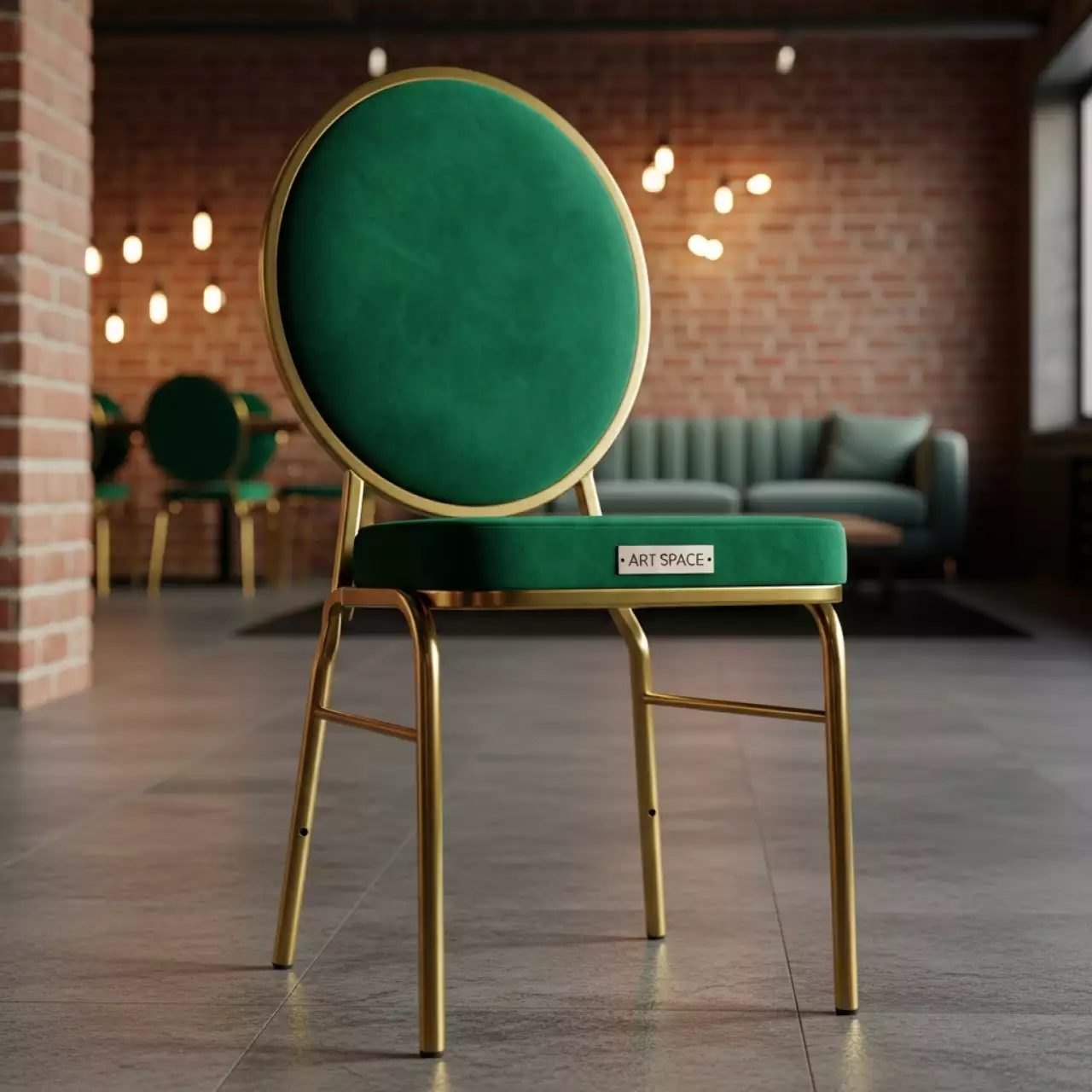 Аренда Стул Хит велюр Реми зеленый каркас золотой в ресторане «Магеллан» — ART SPACE