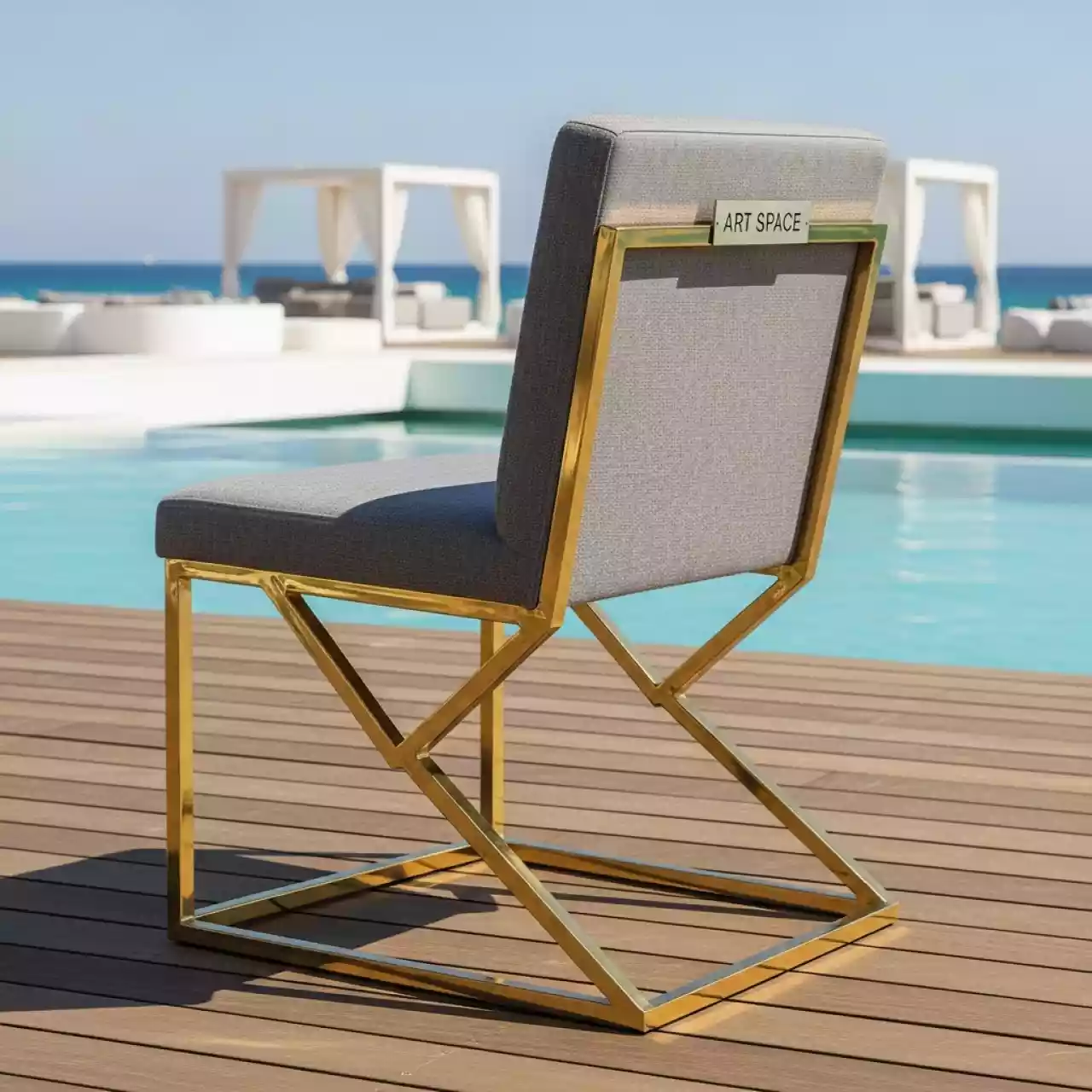 Аренда Стул Хит Зигзаг серый каркас золото на пляже «Мандарин» — ART SPACE