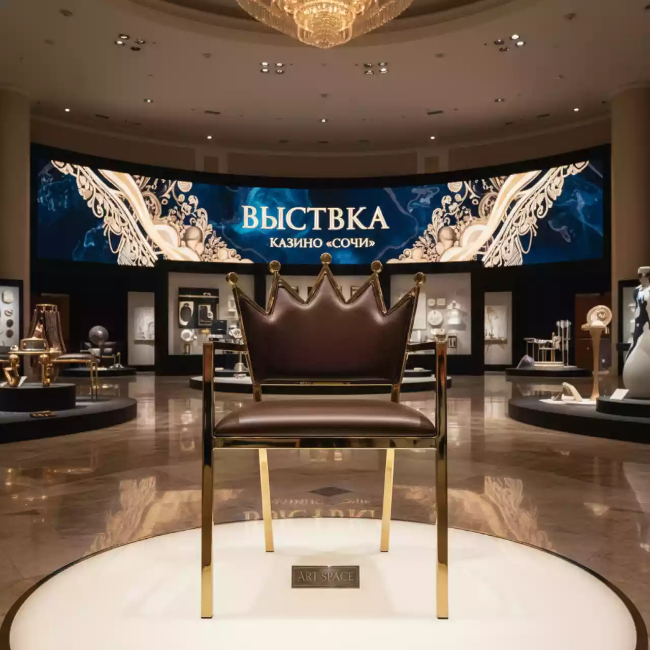 Аренда Стул Хит золотой каркас коричневая корона в казино «Сочи» — ART SPACE