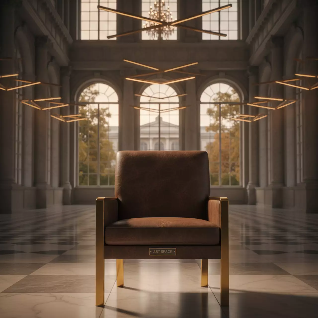 Аренда Стул Хит золотой каркас кожзам темно коричневый в усадьбе Голицына — ART SPACE