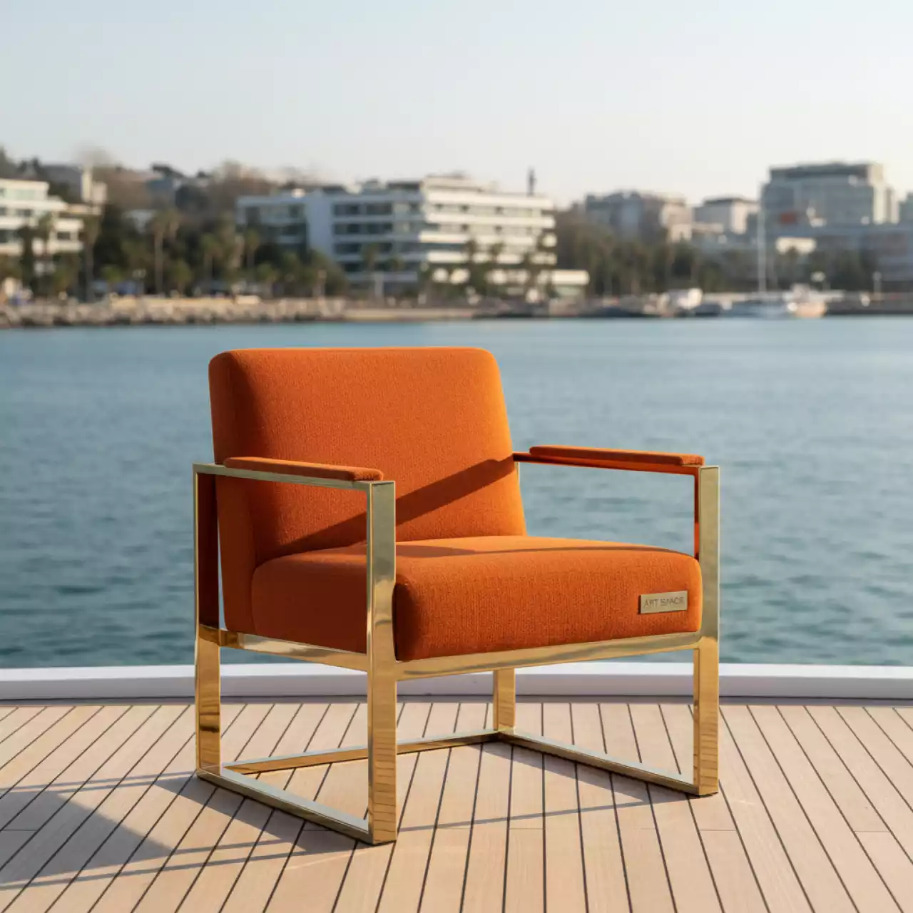 Аренда Стул Хит золотой каркас оранжевый шенилл на VIP-яхте (Имеретинский порт) — ART SPACE
