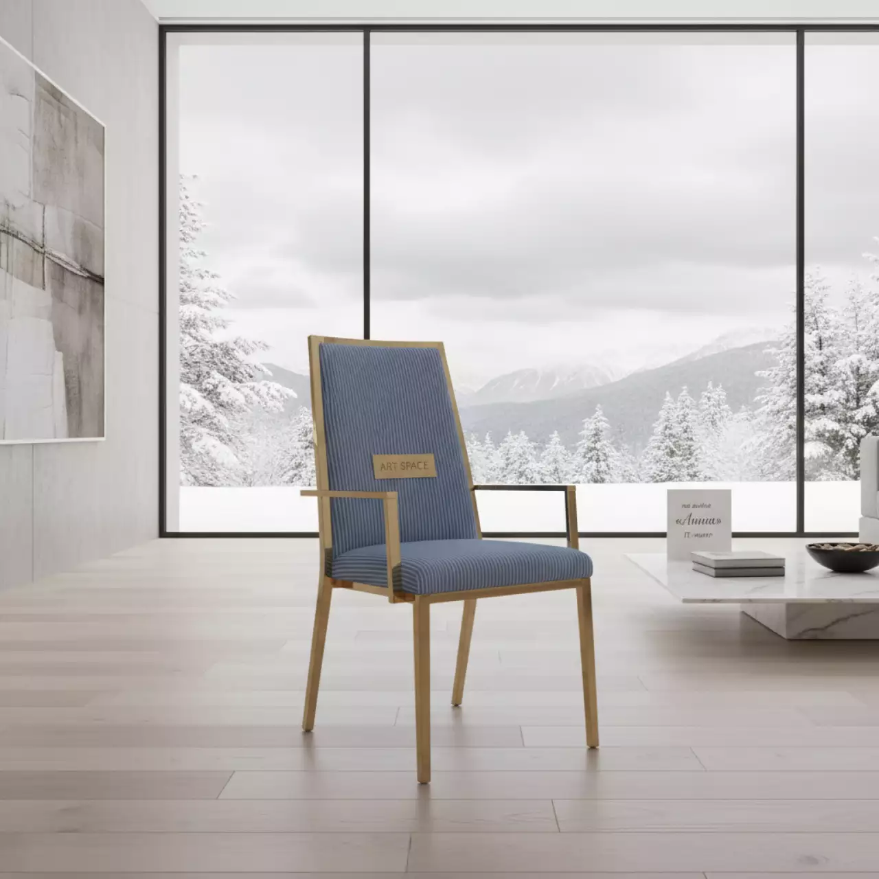 Аренда Стул Хит золотой каркас полоса узкая синяя на вилле «Анна» — ART SPACE