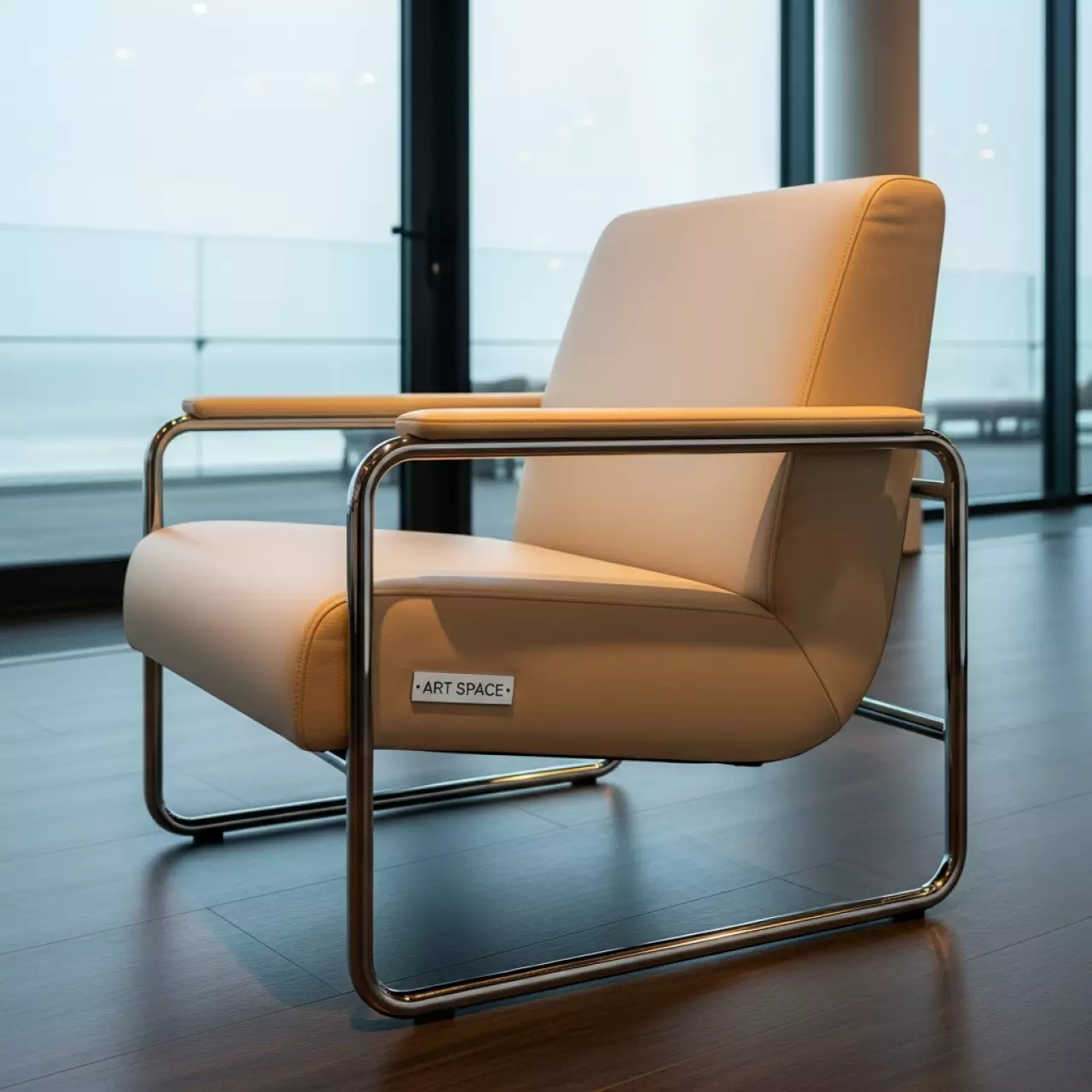 Аренда Стул ИЗО бежевый экокожа хром в пляжном клубе Del Mar — ART SPACE