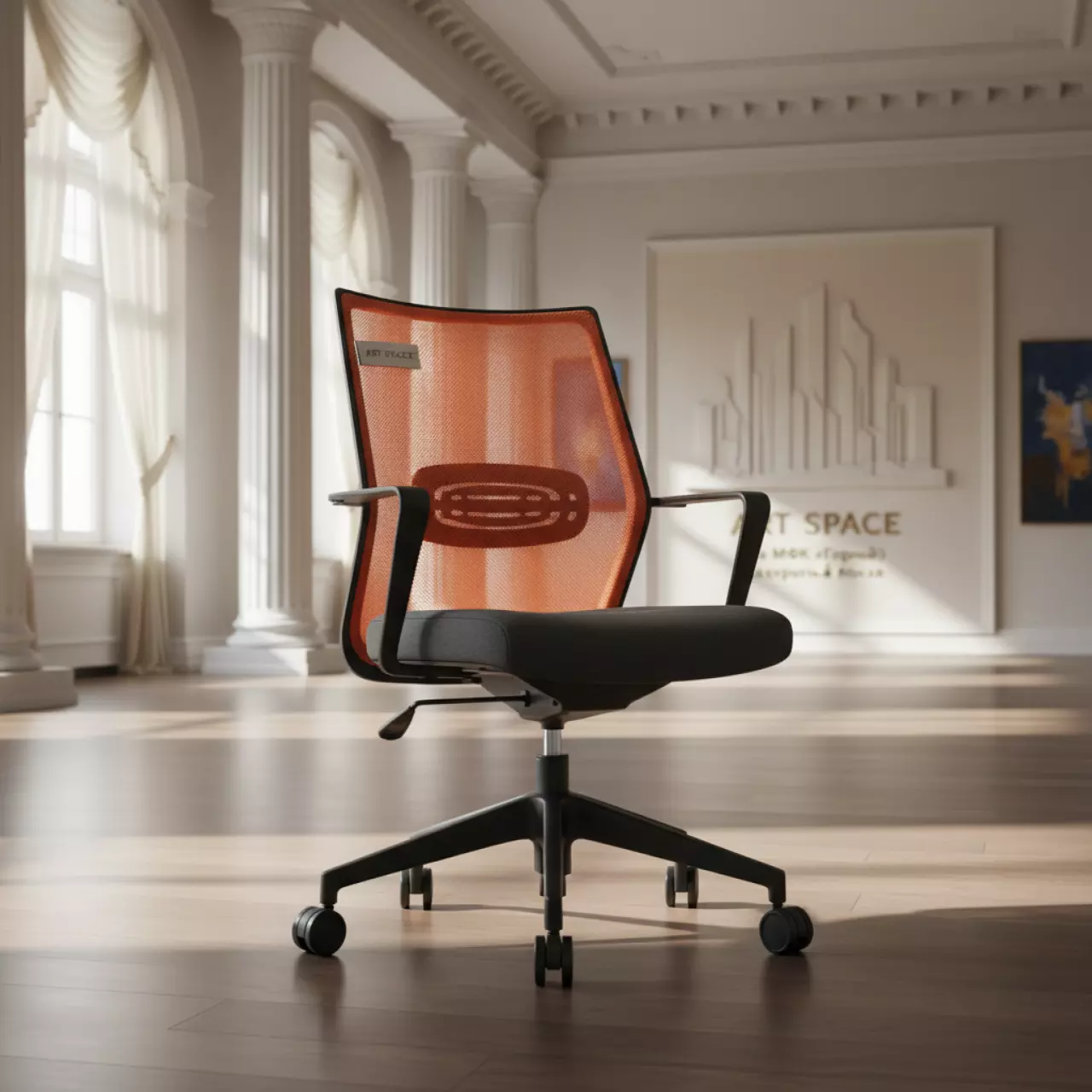 Аренда Стул ИЗО спинка сетка W оранжевый черный в МФК «Горный» — ART SPACE