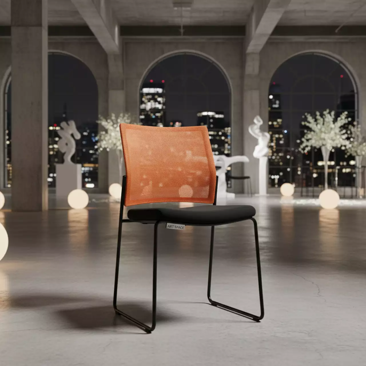 Аренда Стул ИЗО W сетчатая спинка оранжево черный в Alpha Sirius — ART SPACE