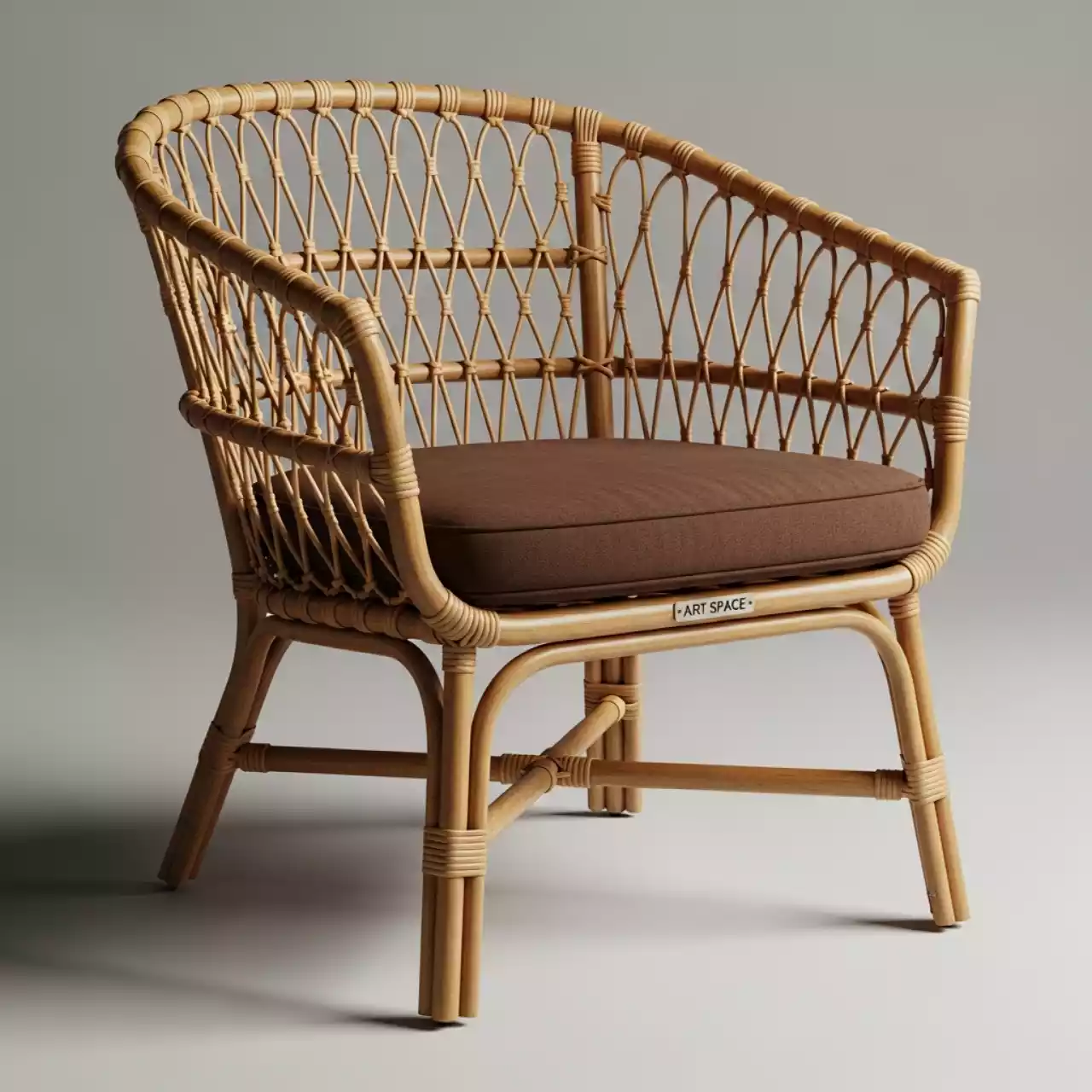 Аренда Стул кресло из ротанга Ruardean подушка dark brown в ресторане «Сыроварня» — ART SPACE