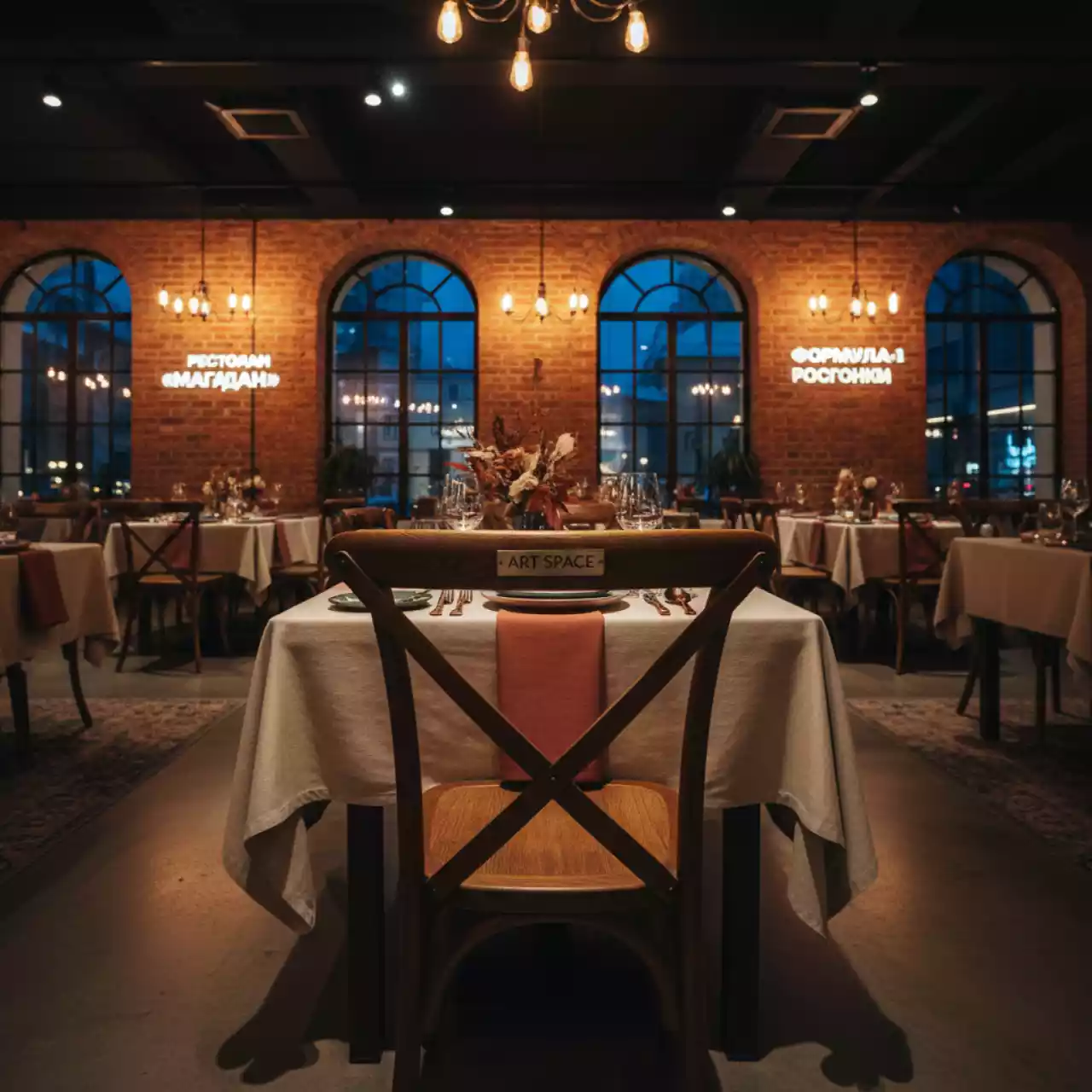 Аренда Стул КРОСС деревянный в ресторане «Магадан» — ART SPACE