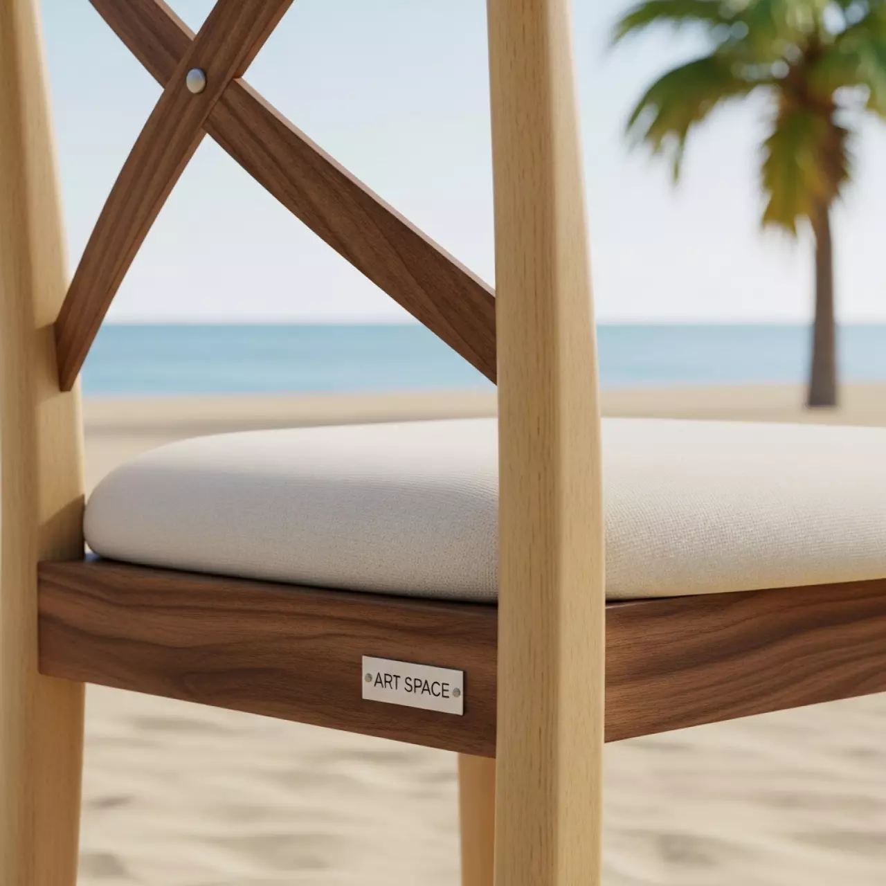 Аренда Стул Кроссбэк с подушкой экокожа белая бук морилка венге на пляже «Мандарин» — ART SPACE