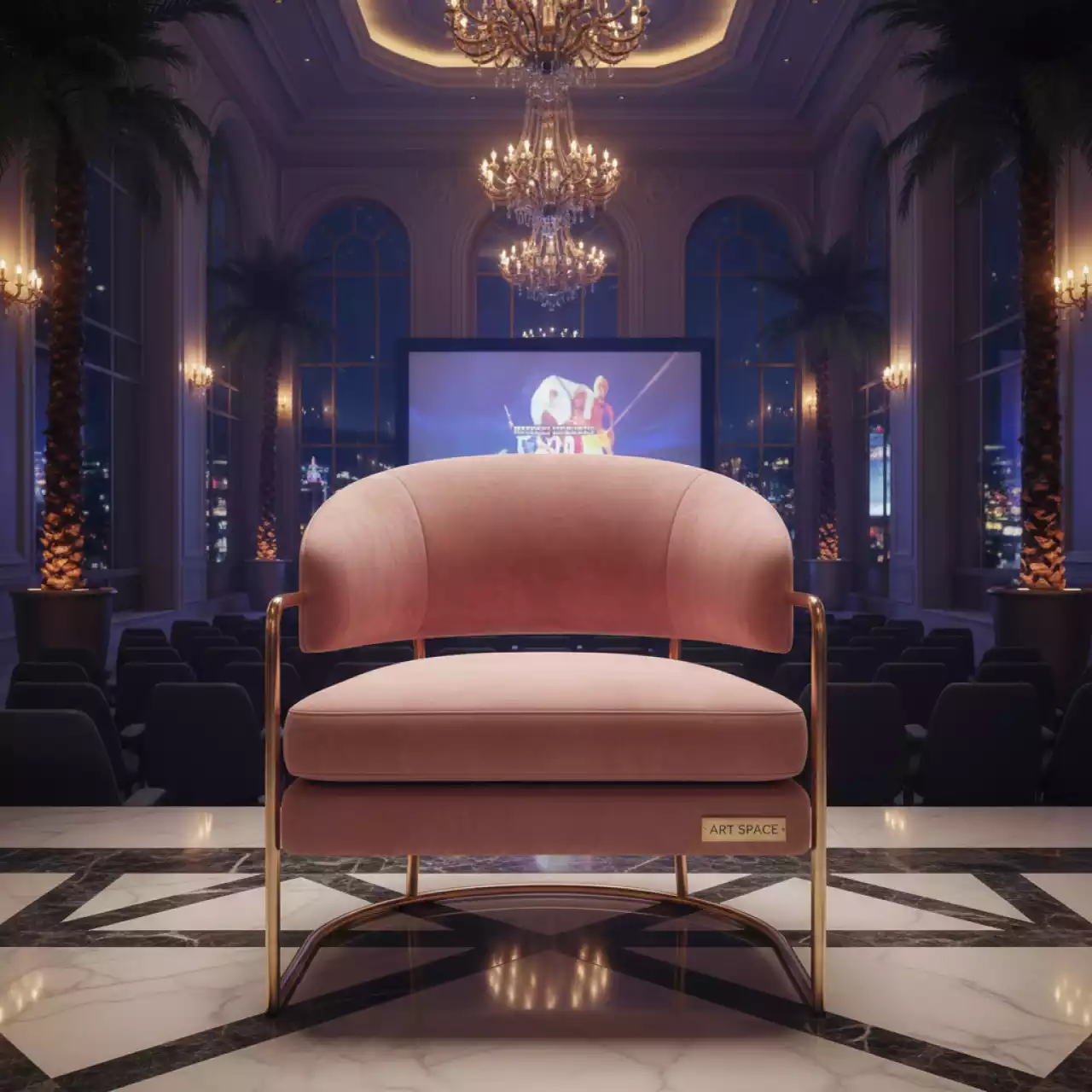 Аренда Стул Laval Gold обивка розовый бархат в казино «Сочи» — ART SPACE