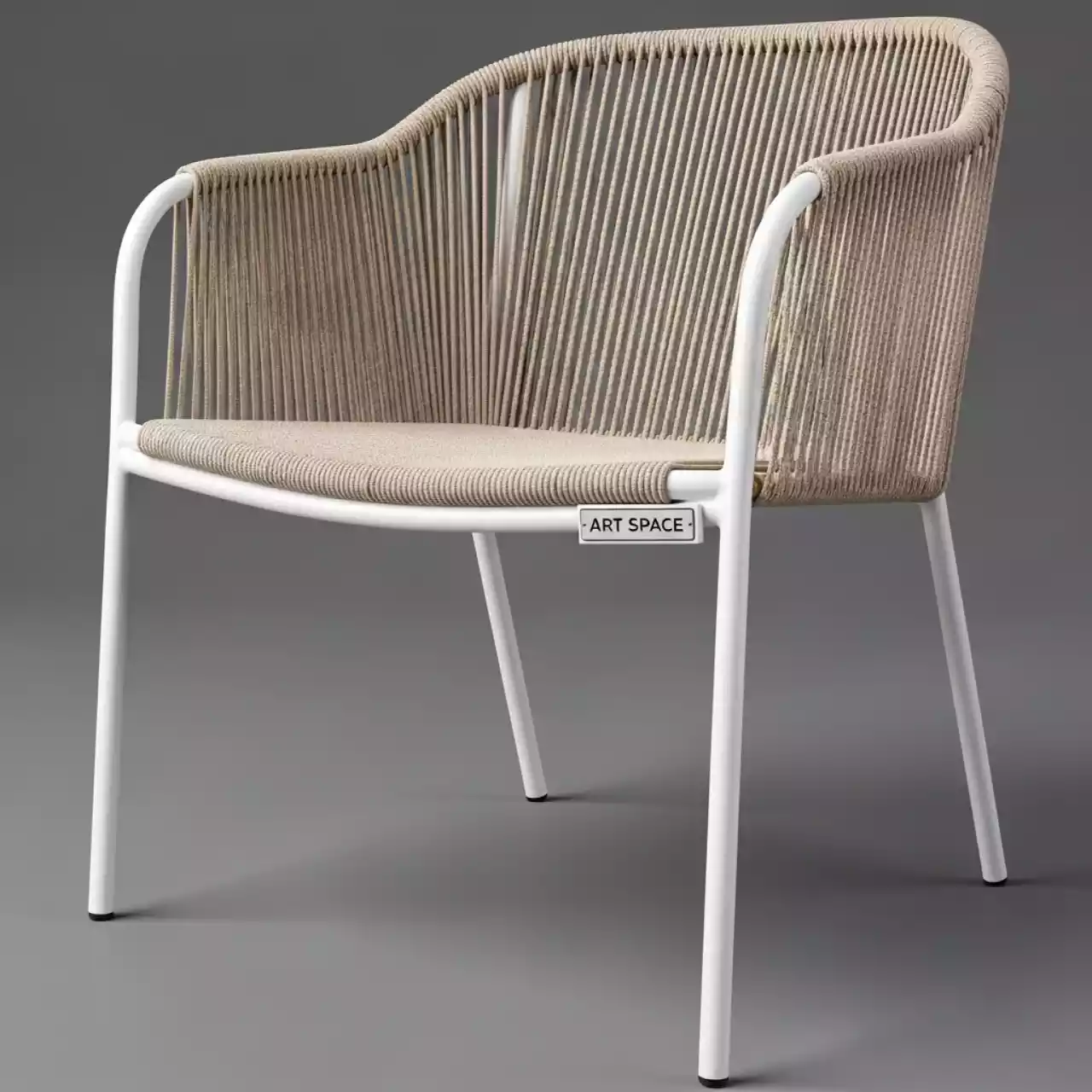 Аренда Стул Лион плетеный из роупа стальной каркас белый роуп бежевый в Университете «Сириус» — ART SPACE