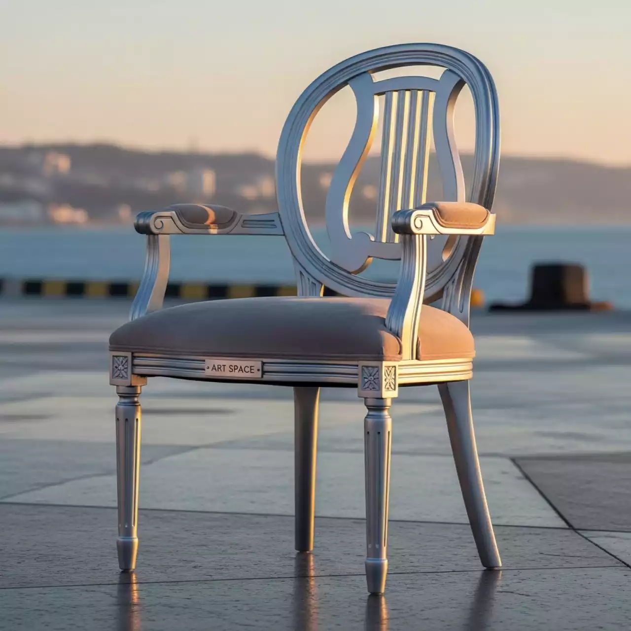 Аренда Стул Лира серебряный светло бежевый теплый бархат на территории Морпорта Сочи — ART SPACE