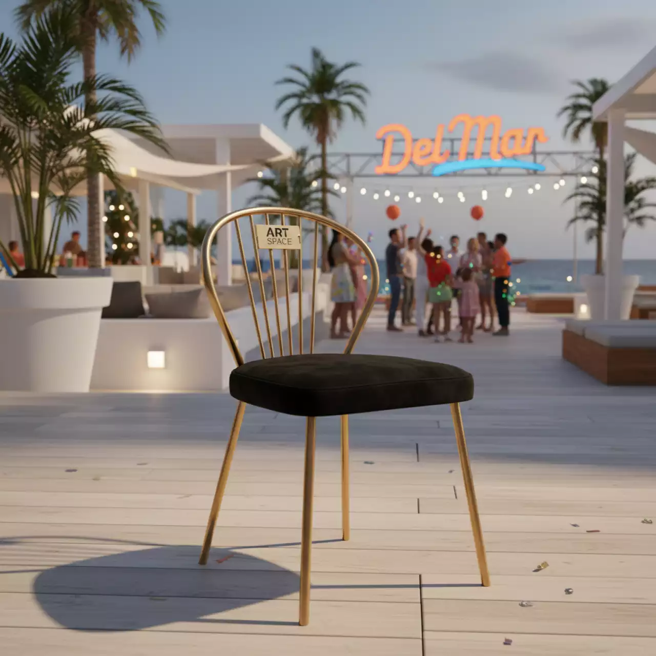 Аренда Стул Лира золотой черный бархат в пляжном клубе Del Mar — ART SPACE