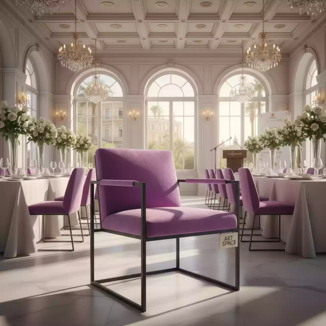 Аренда Стул Lorence каркас черный сиреневый в ресторане «La Terrazza» — ART SPACE
