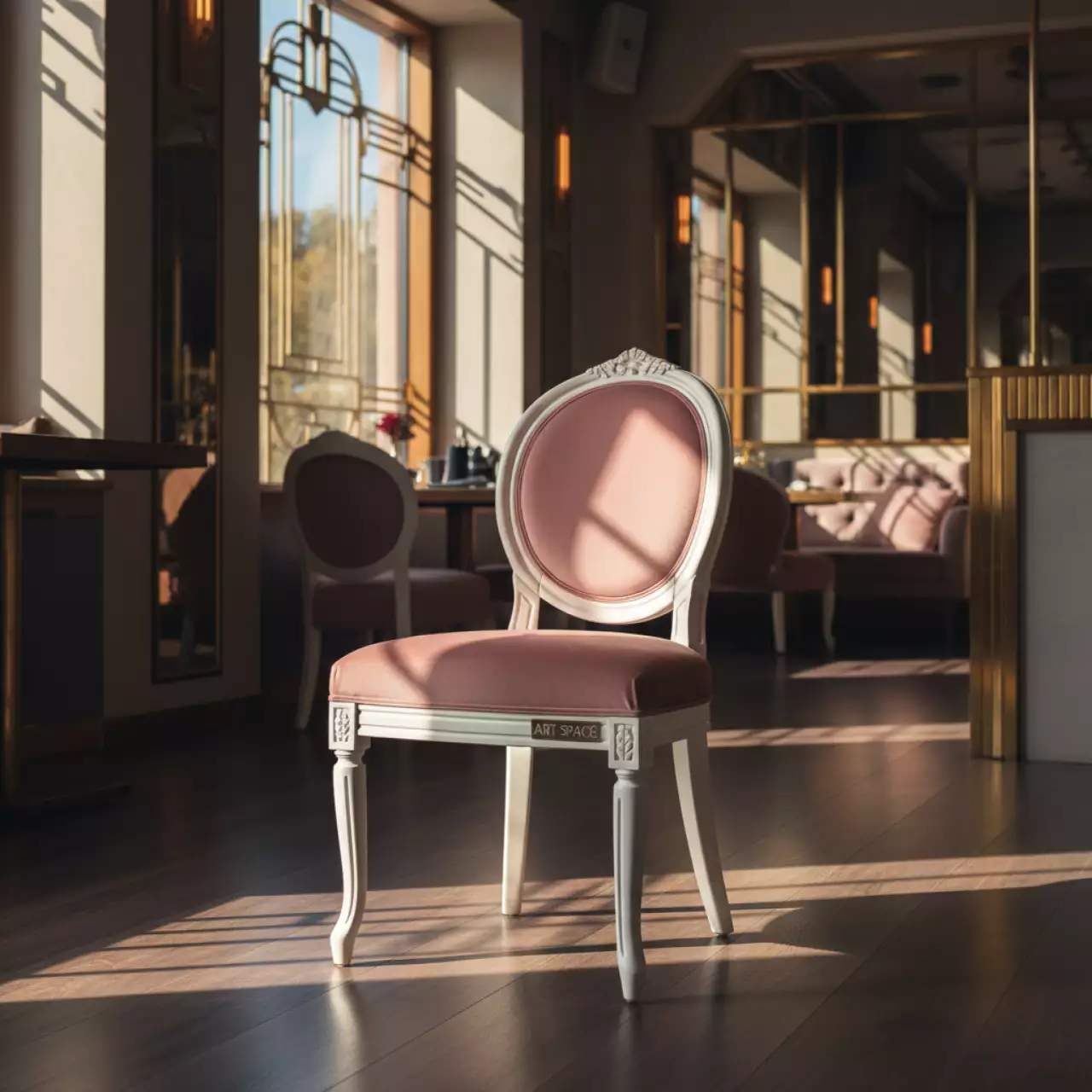 Аренда Стул Louis белый обивка розовый бархат в ресторане «Баран-Рапан» — ART SPACE