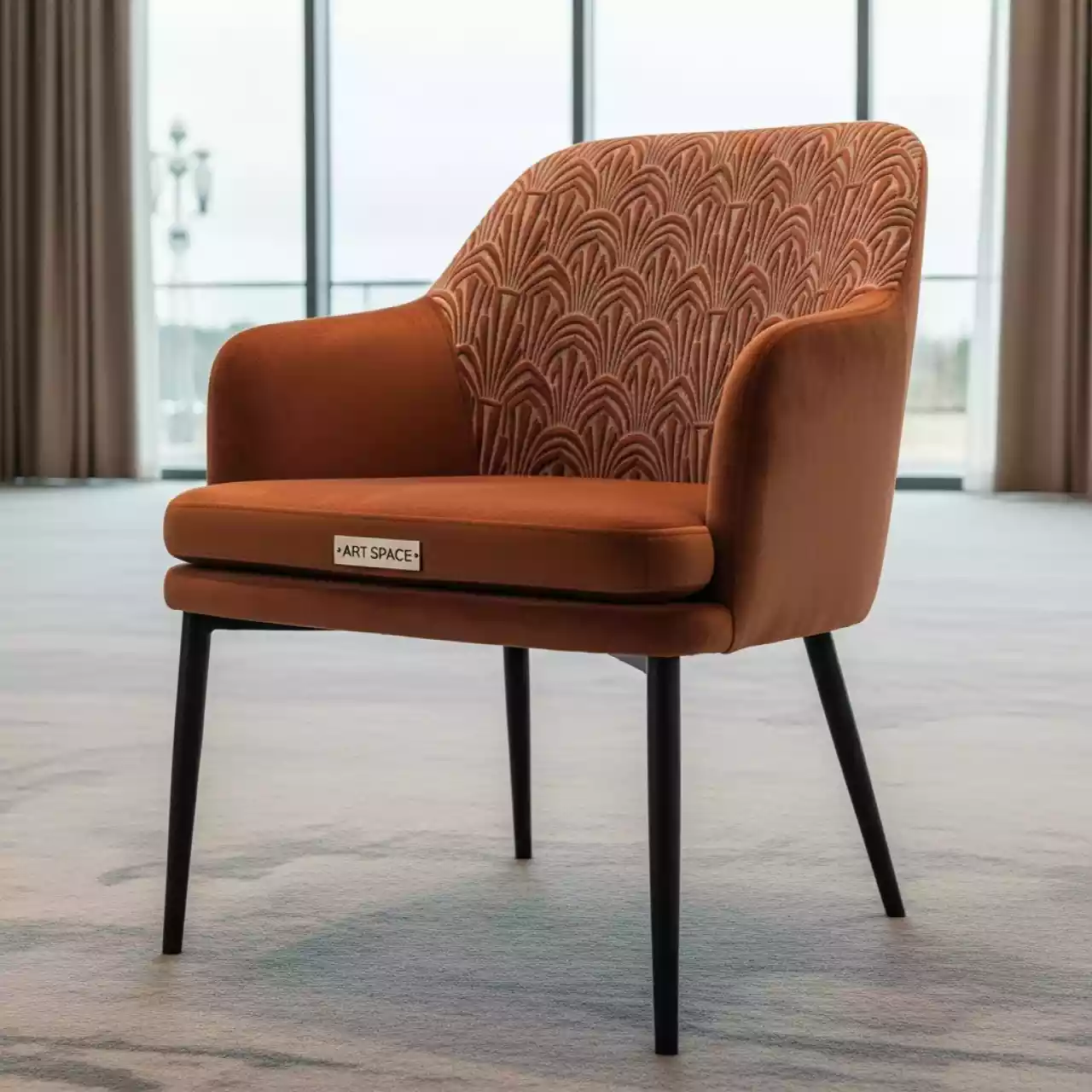 Аренда Стул Маллин велюр Teddy спинка жаккард ODRI hot chocolate ножки металл черный в Swissôtel Resort Sochi Kamelia — ART SPACE