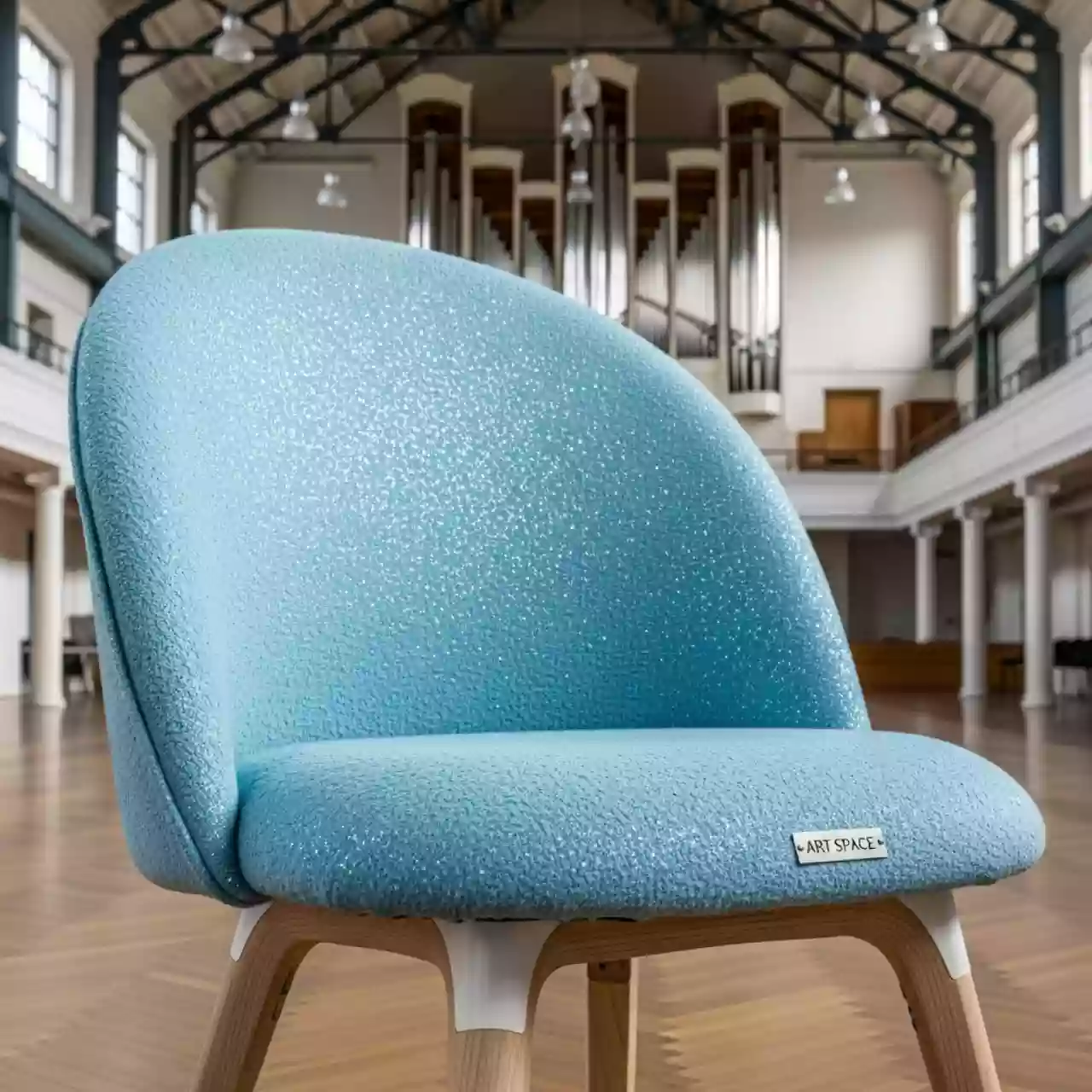 Аренда Стул Mix шенилл Twinkle col sky бук белая морилка в Зале органной и камерной музыки — ART SPACE