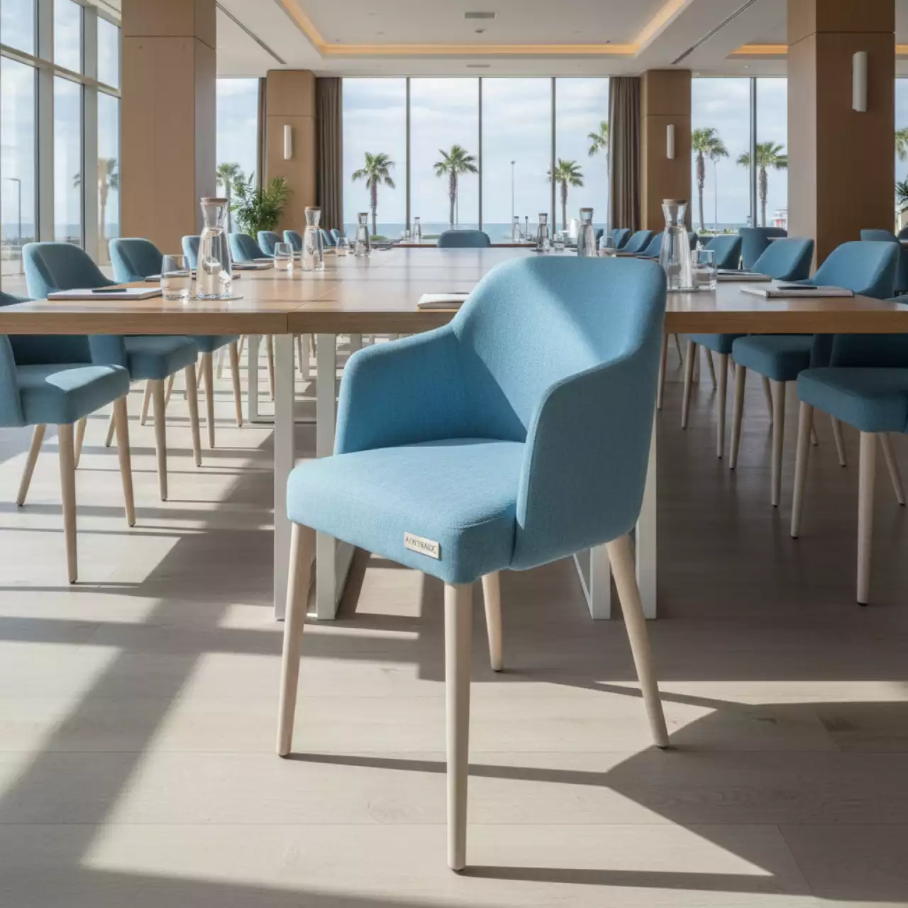 Аренда Стул Mix шенилл Twinkle col sky ножки бук морилка белая на Имеретинской набережной — ART SPACE