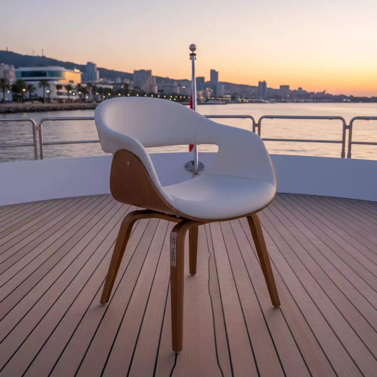 Аренда Стул мягкий Eames экокожа белый массив бука на VIP теплоходе (Морпорт Сочи) — ART SPACE