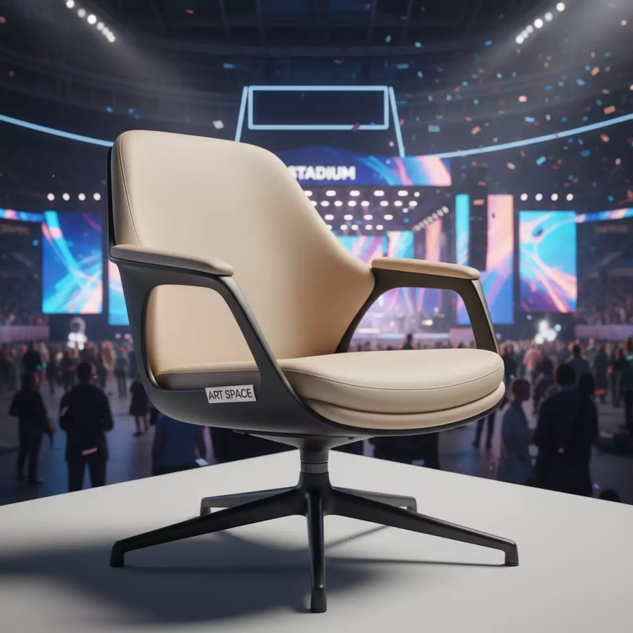 Аренда Стул мягкий поворотный экокожа бежевый каркас металл черный в VK Stadium Sirius — ART SPACE