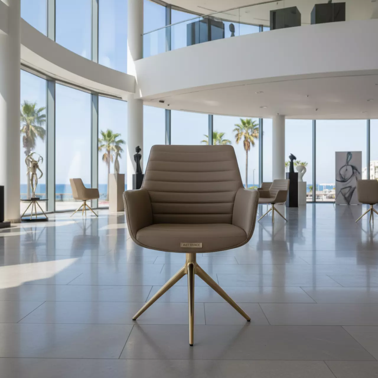 Аренда Стул мягкий поворотный темно бежевый экокожа металлический каркас шампань в Cosmos Sochi Hotel — ART SPACE