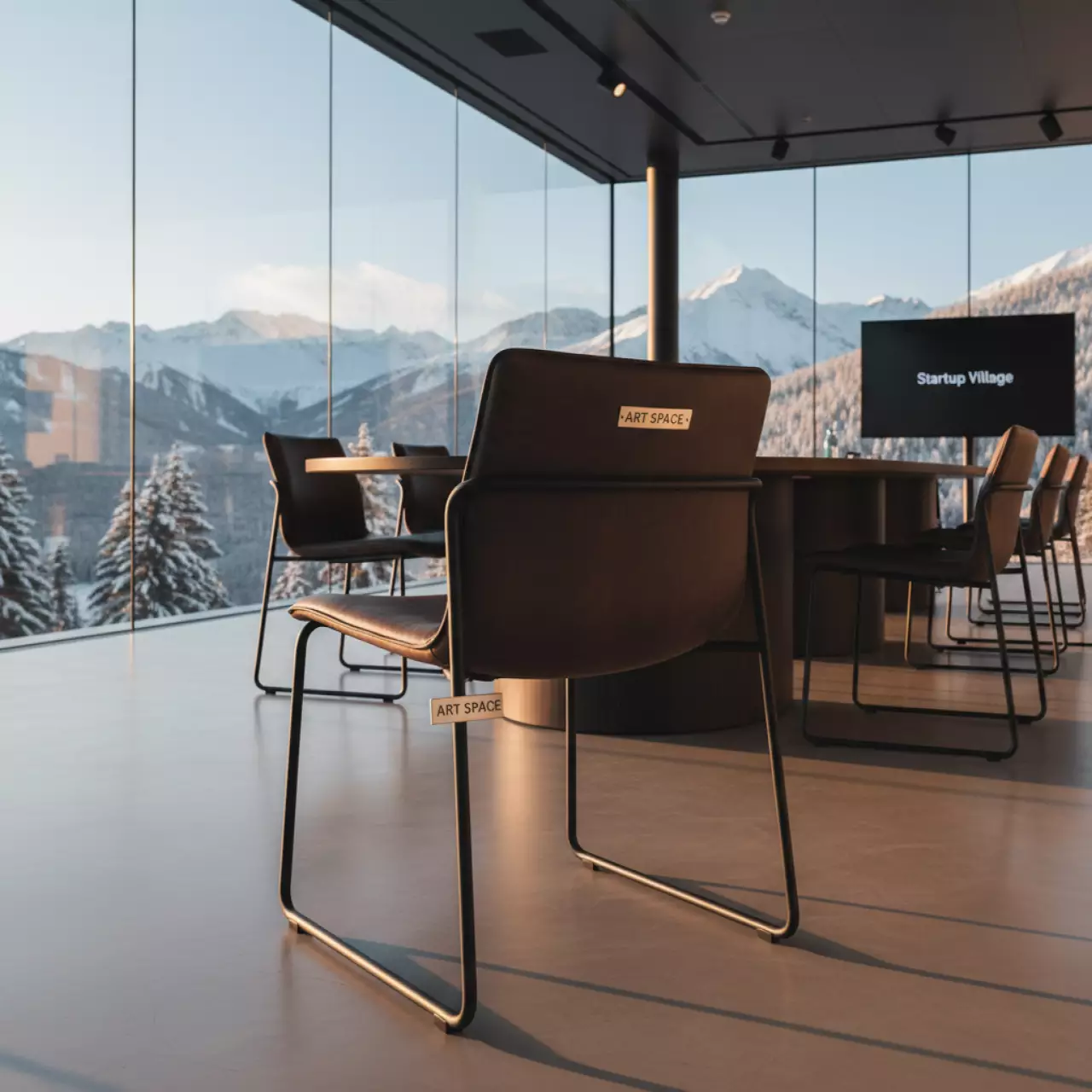 Аренда Стул мягкий темно коричневый экокожа черный металлический каркас на курорте «Газпром» (Альпика) — ART SPACE