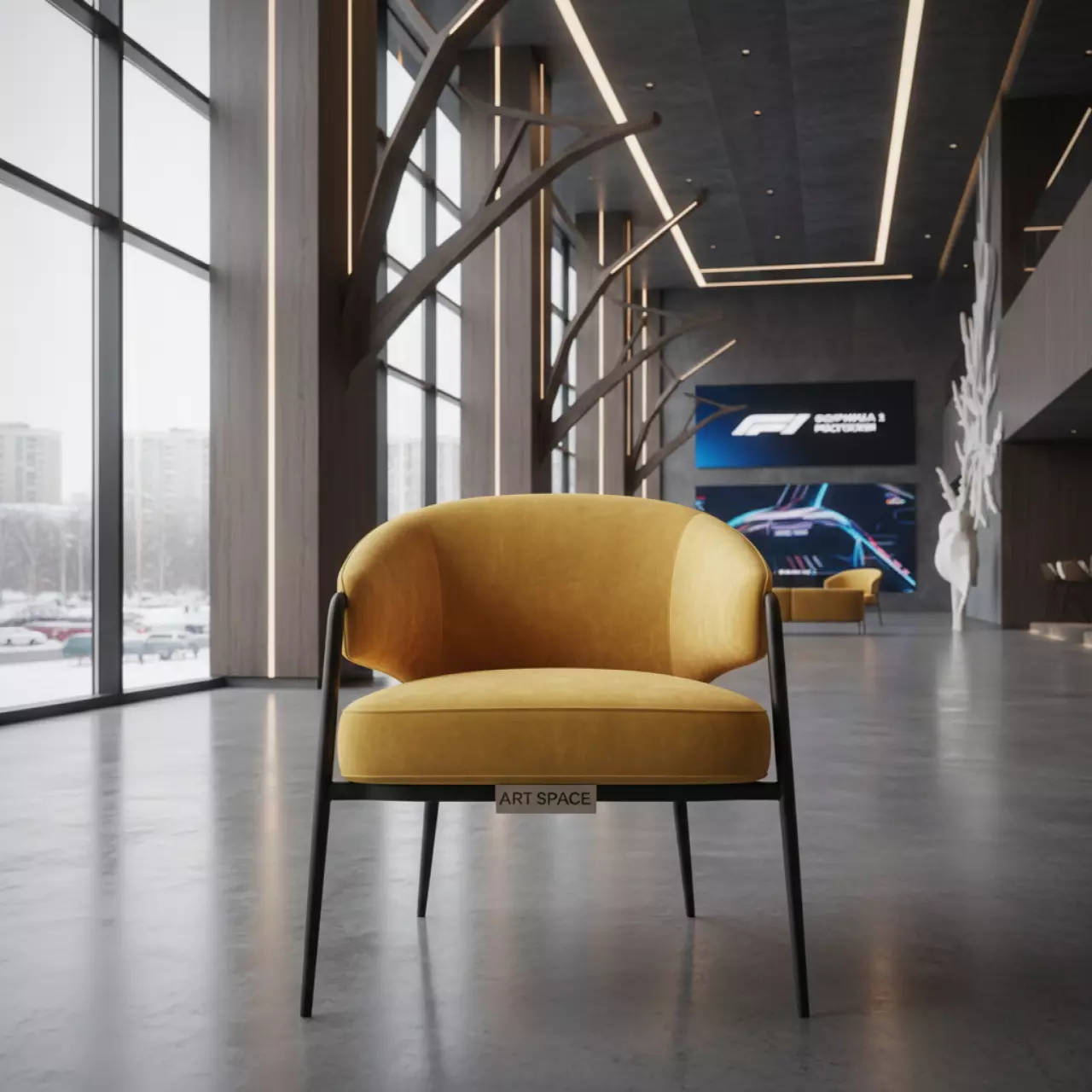 Аренда Стул мягкий золотой велюр черный металлический каркас в МФК «Горный» — ART SPACE