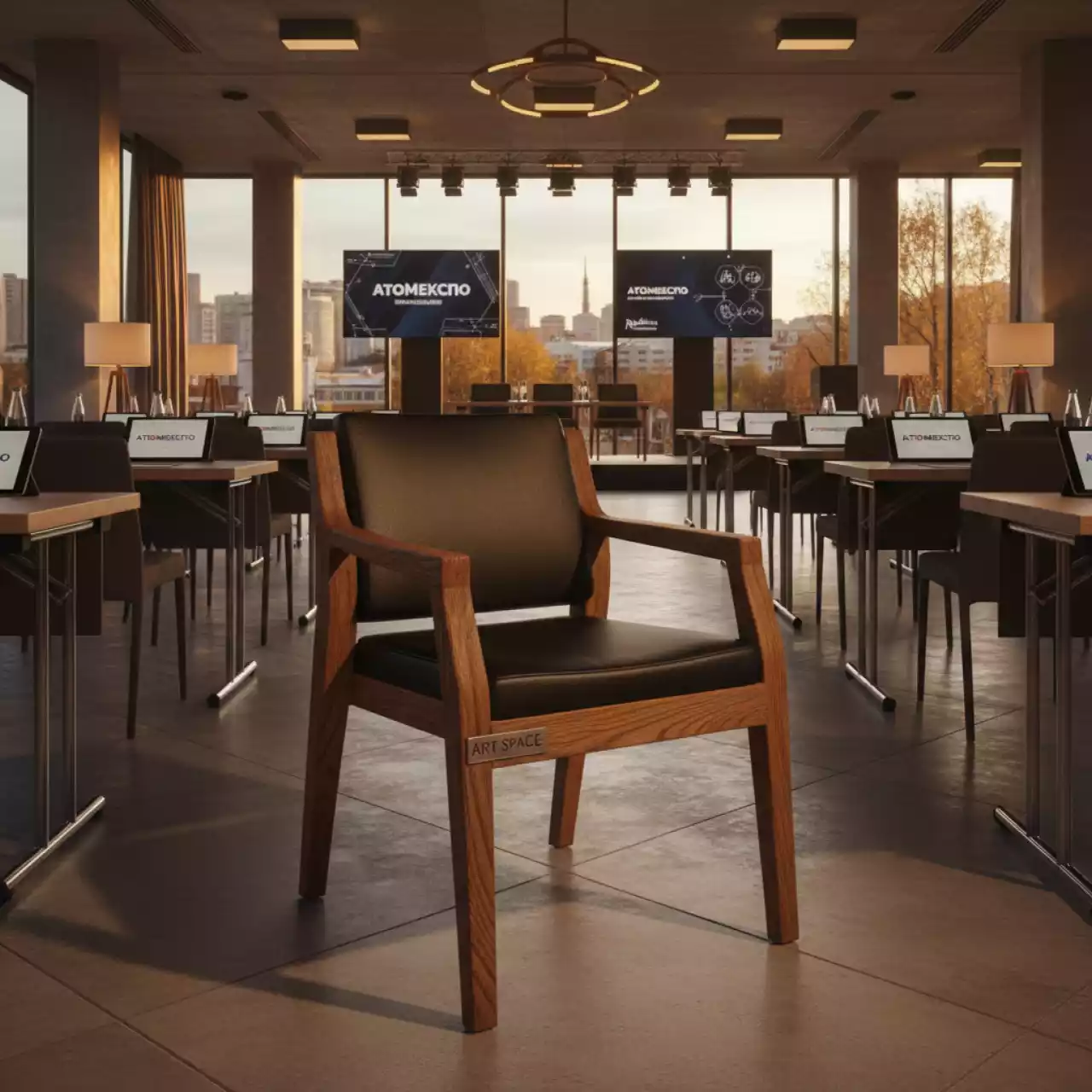 Аренда Стул Нью Йорк массив дуба натуральная черная кожа в отеле Radisson Lazurnaya — ART SPACE