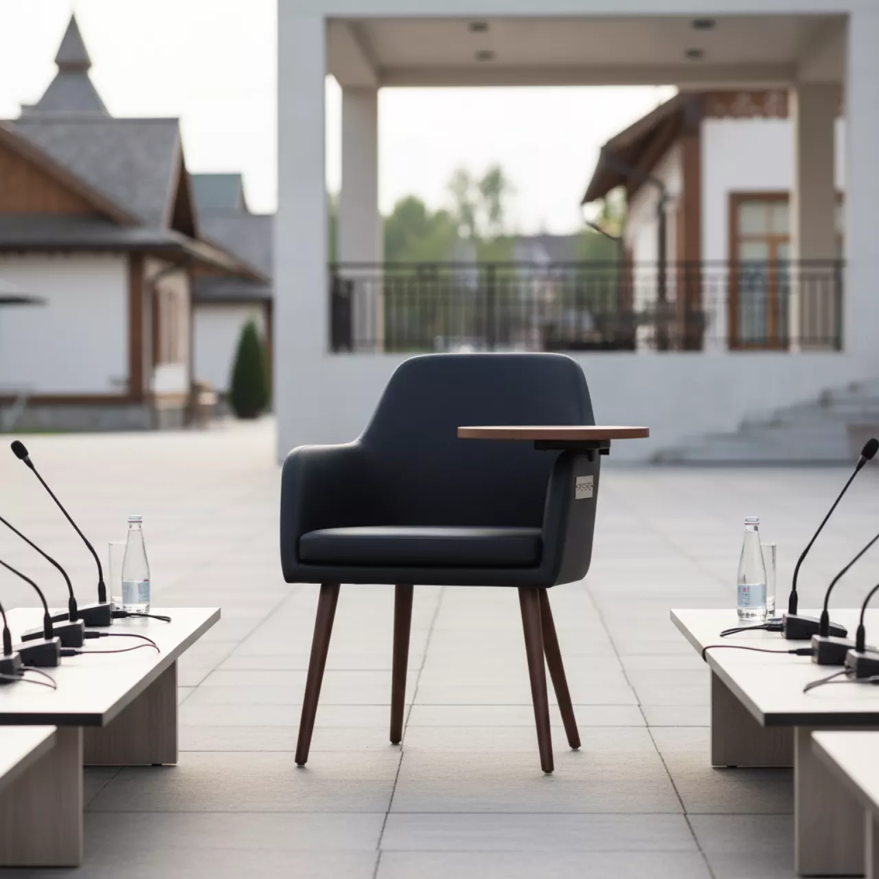 Аренда Стул на ножках с подлокотниками и столиком Vicenza черный в этно-парке «Моя Россия» — ART SPACE