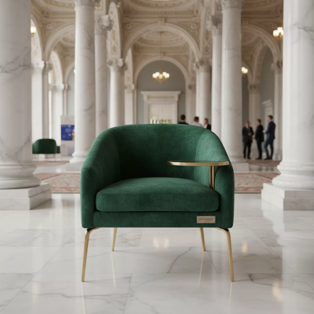 Аренда Стул на ножках с подлокотниками и столиком Vicenza изумрудный в усадьбе Голицына — ART SPACE
