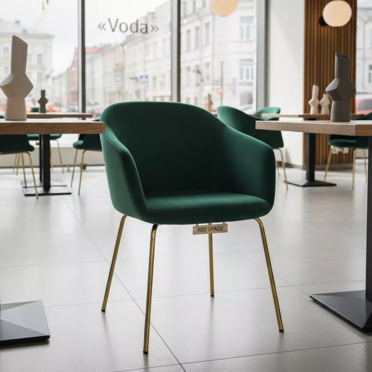 Аренда Стул Остин зеленый золотой в ресторане «Voda» — ART SPACE
