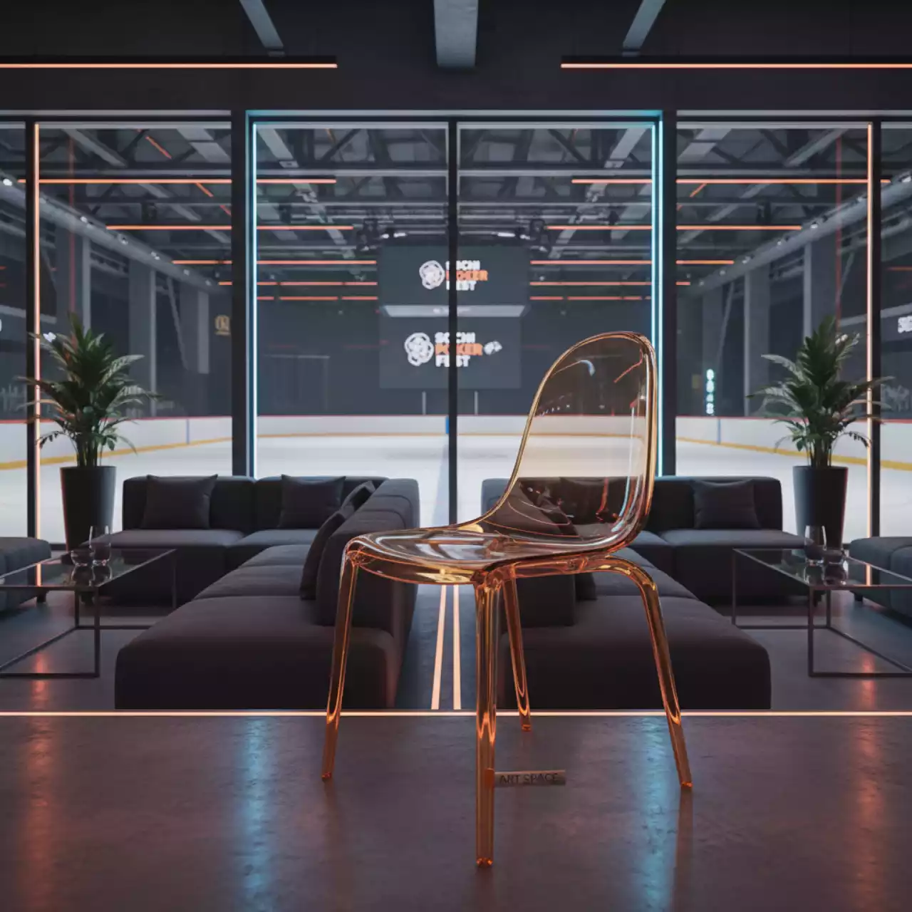 Аренда Стул пластиковый Miss Bibi бело янтарный в ледовой арене «Шайба» — ART SPACE