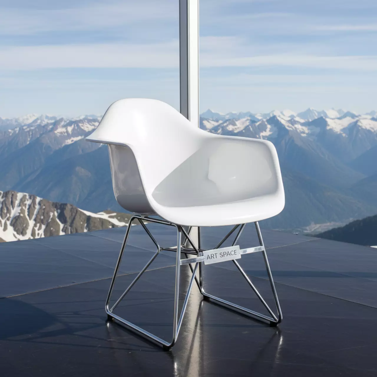 Аренда Стул пластиковый SHF W белый хромированные ножки на площадке Rosa Peak (2320м) — ART SPACE