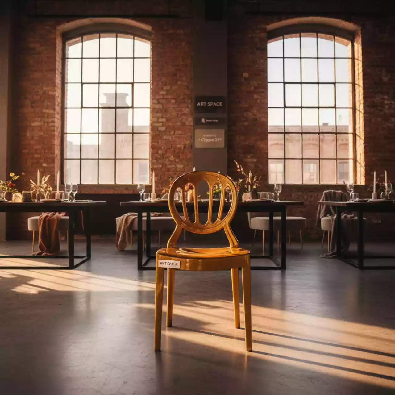 Аренда Стул пластиковый золотой Наполеон в лофте «Студия 21» — ART SPACE