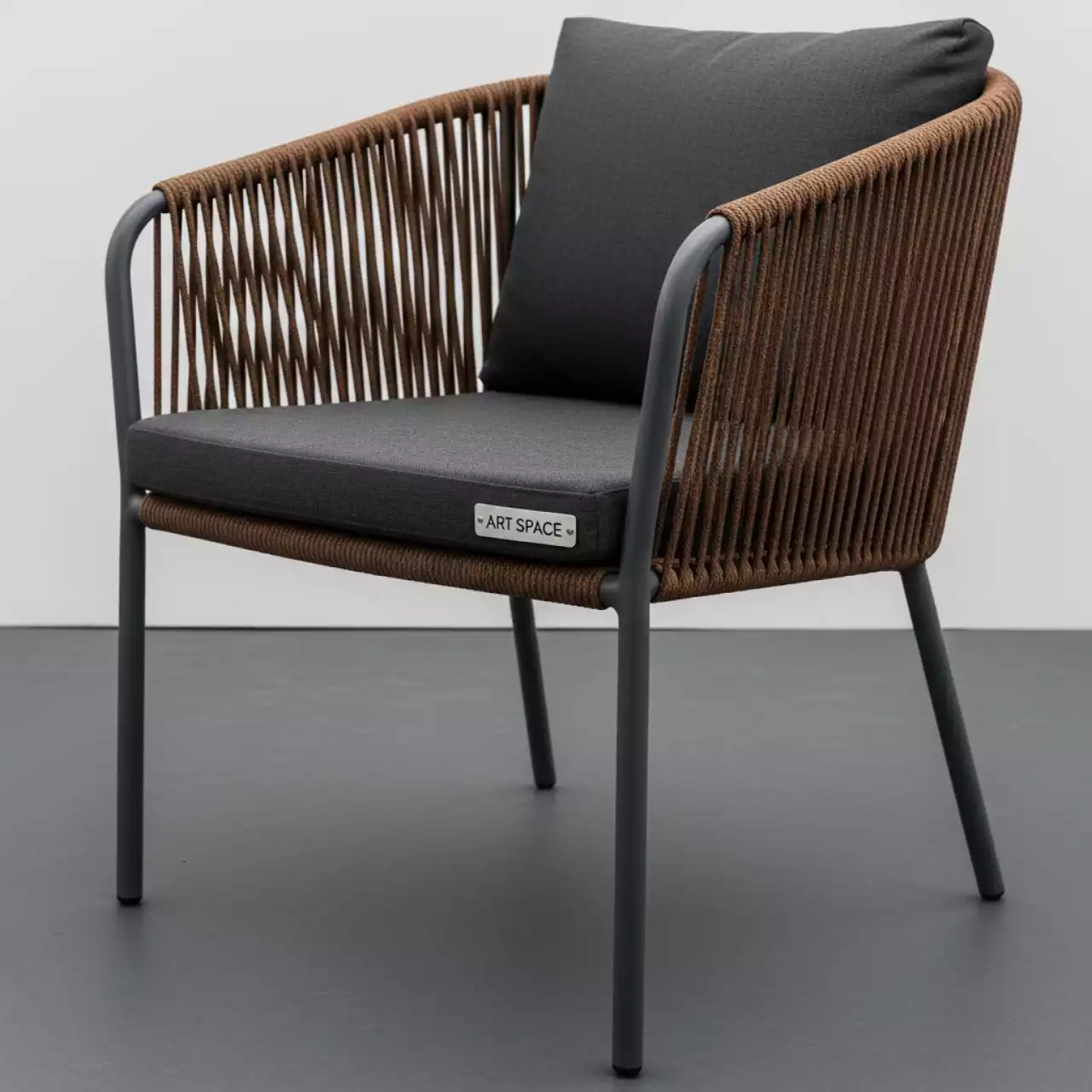 Аренда Стул плетеный Лион коричневый роуп стальной серый каркас RAL темно серая ткань на теплоходе «Дагомыс» — ART SPACE