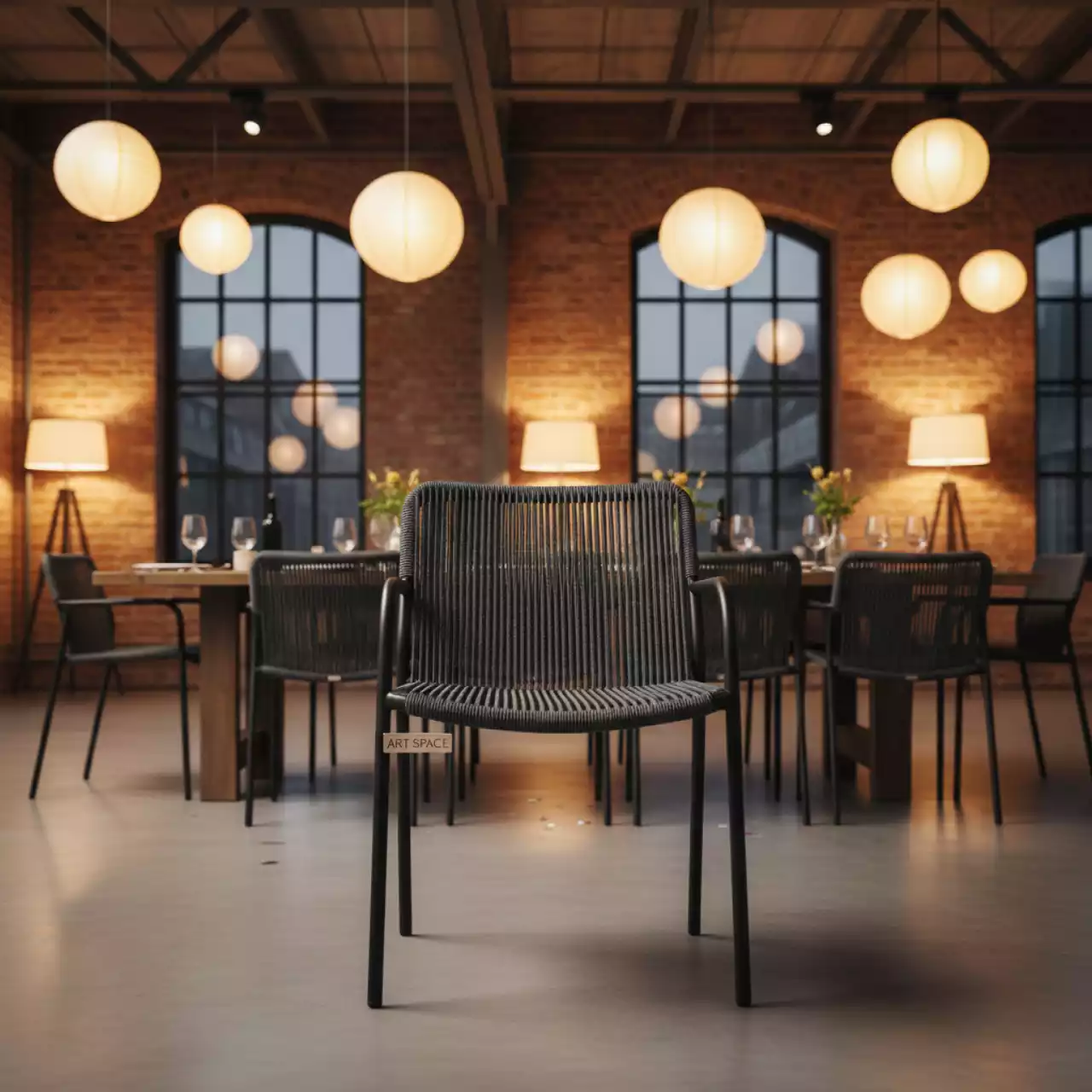 Аренда Стул плетеный Женева из синтетических лент темно серый круглая веревка в Red Arena — ART SPACE