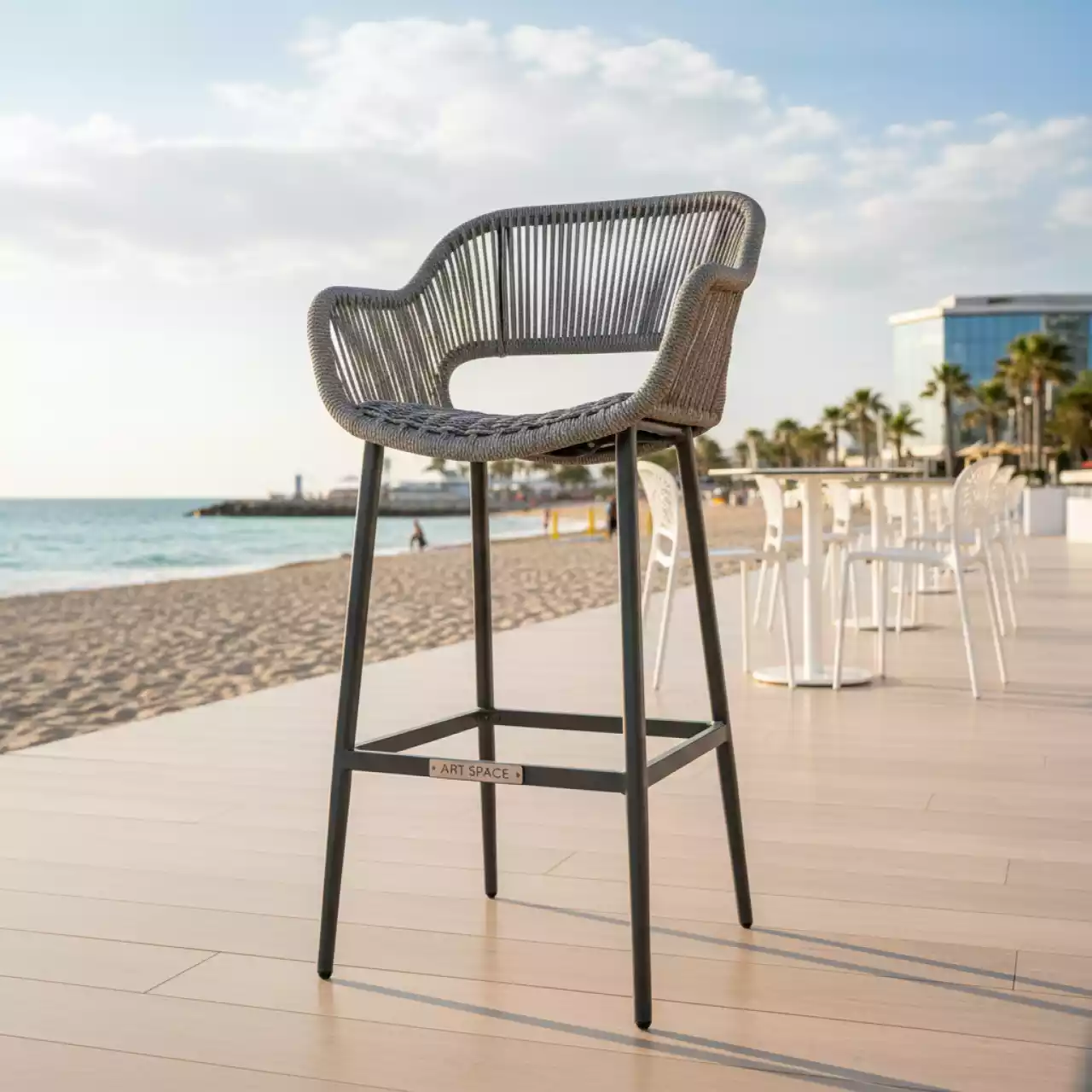 Аренда Стул полубарный Бордо плетеный колос каркас из стали серый на пляже «Ривьера» — ART SPACE