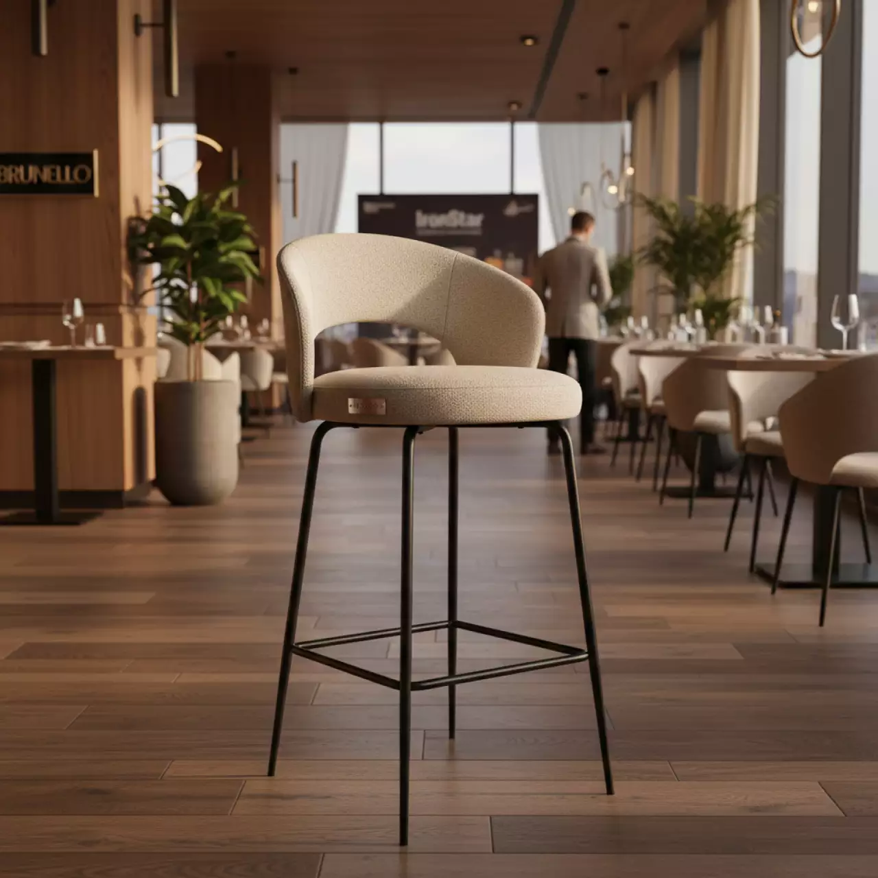 Аренда Стул полубарный Флорео букле бежевый в ресторане «Brunello» — ART SPACE