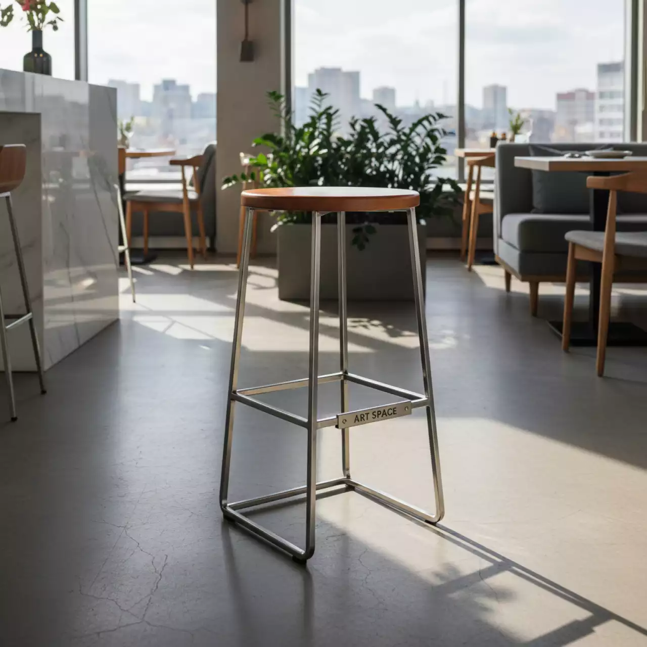 Аренда Стул полубарный серебристый Tolix Wood в ресторане «Баран-Рапан» — ART SPACE